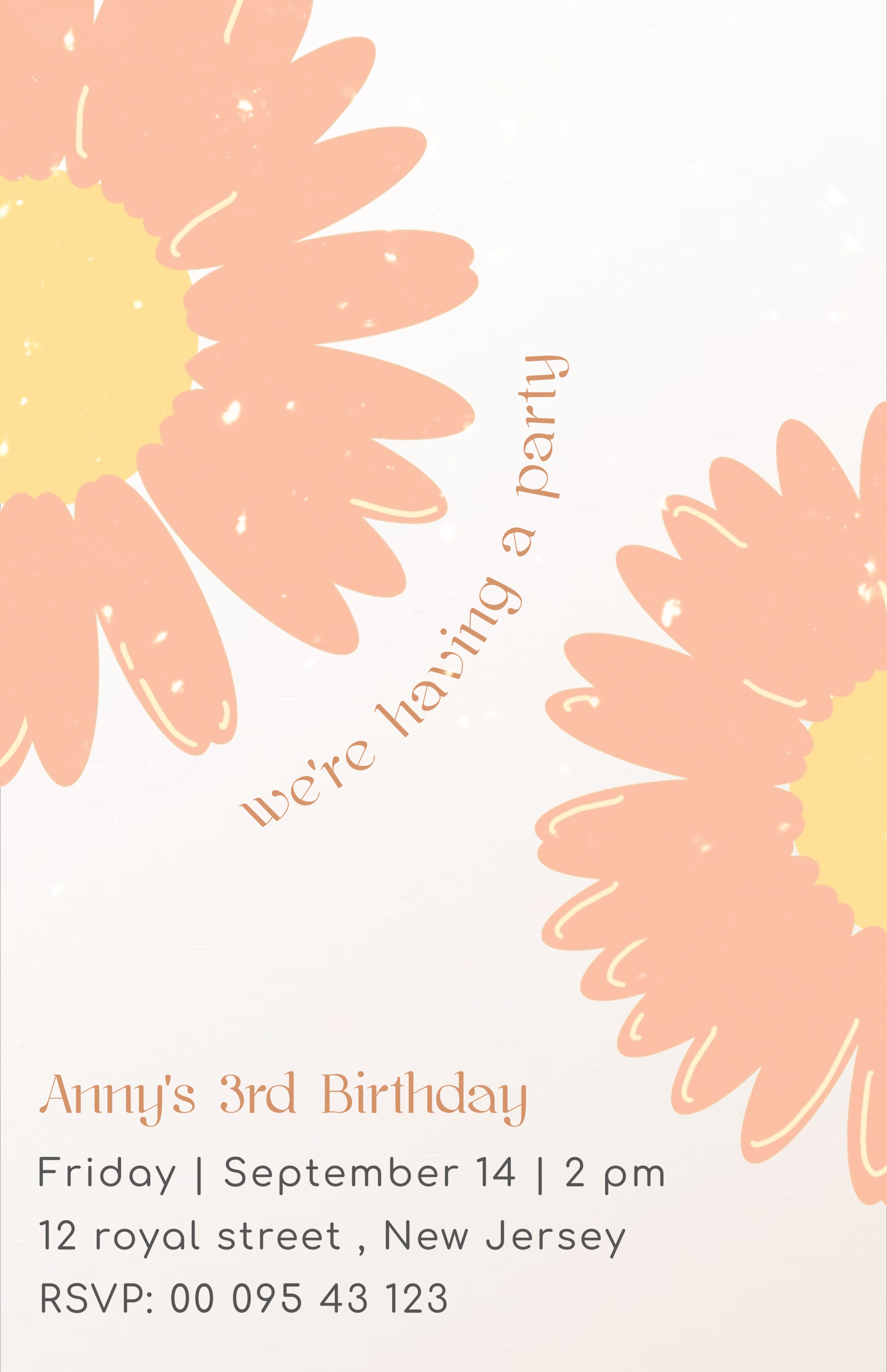peach & yellow Floral Birthday Invitation template 