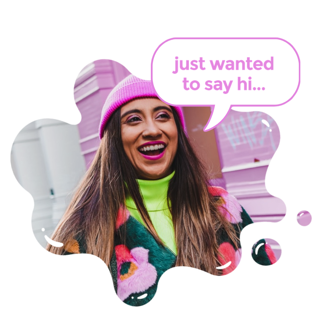 A Woman Wearing A Pink Hat With A Bubble Saying Just Wanted To Say Hi Whatsapp Stickers Template