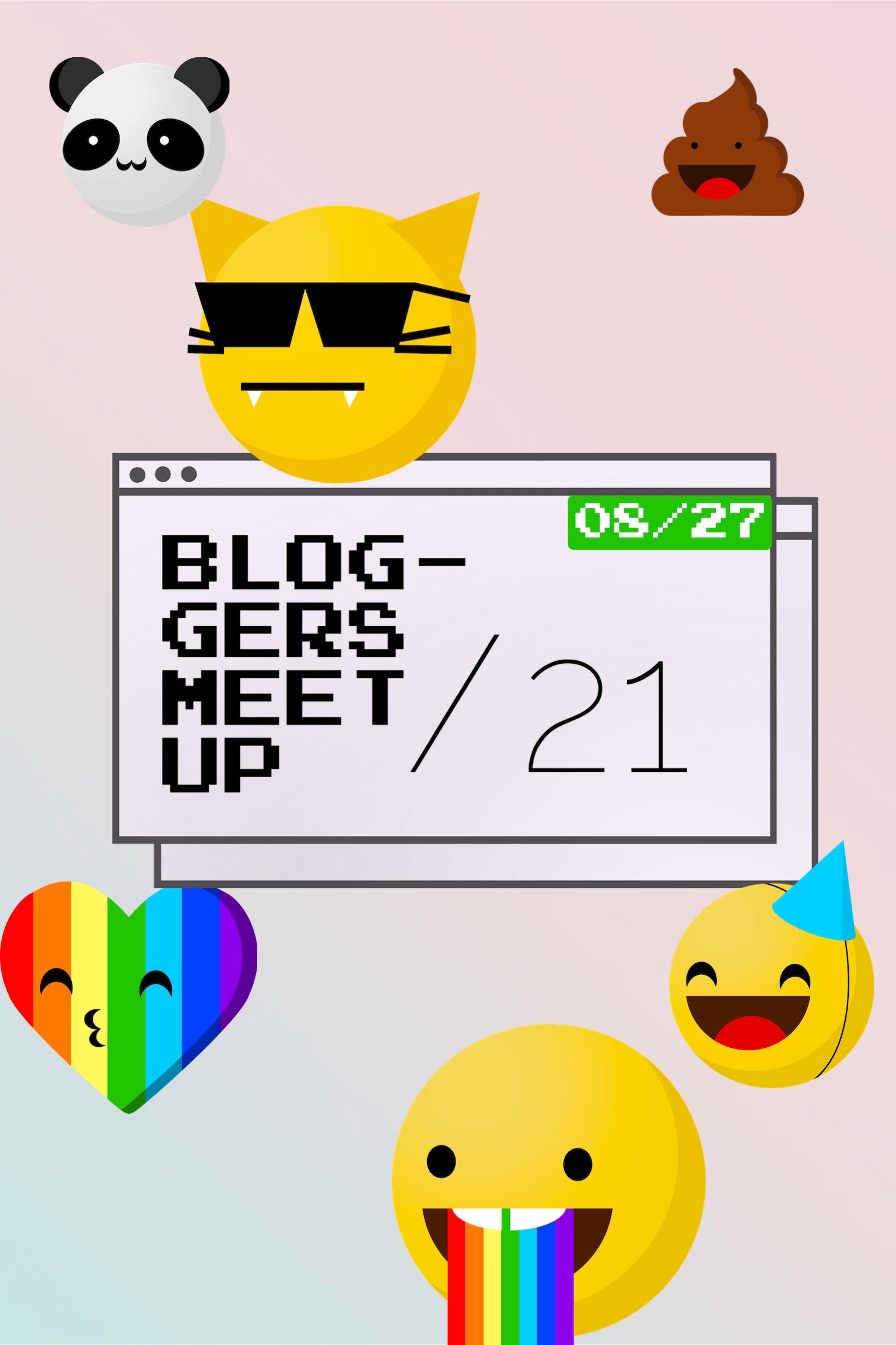 A Bunch Of Emoticions With A Sign That Says Blog Geeks Meet Up Invitation Template