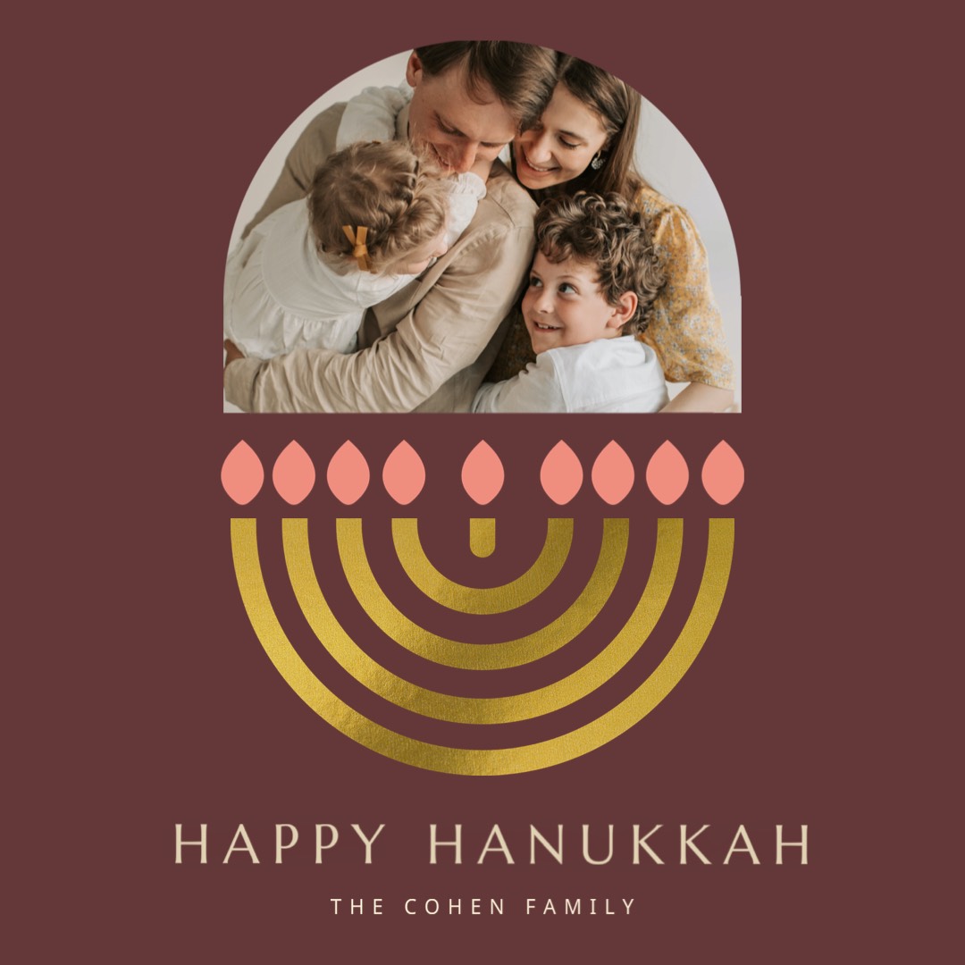 gold Hanukkah holiday Family Photo Greetings Instagram Post Template