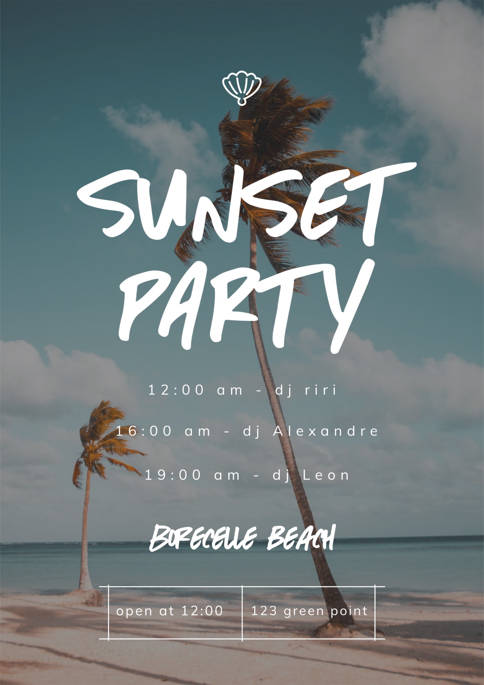 sunset party beach with palms minimalistic Poster