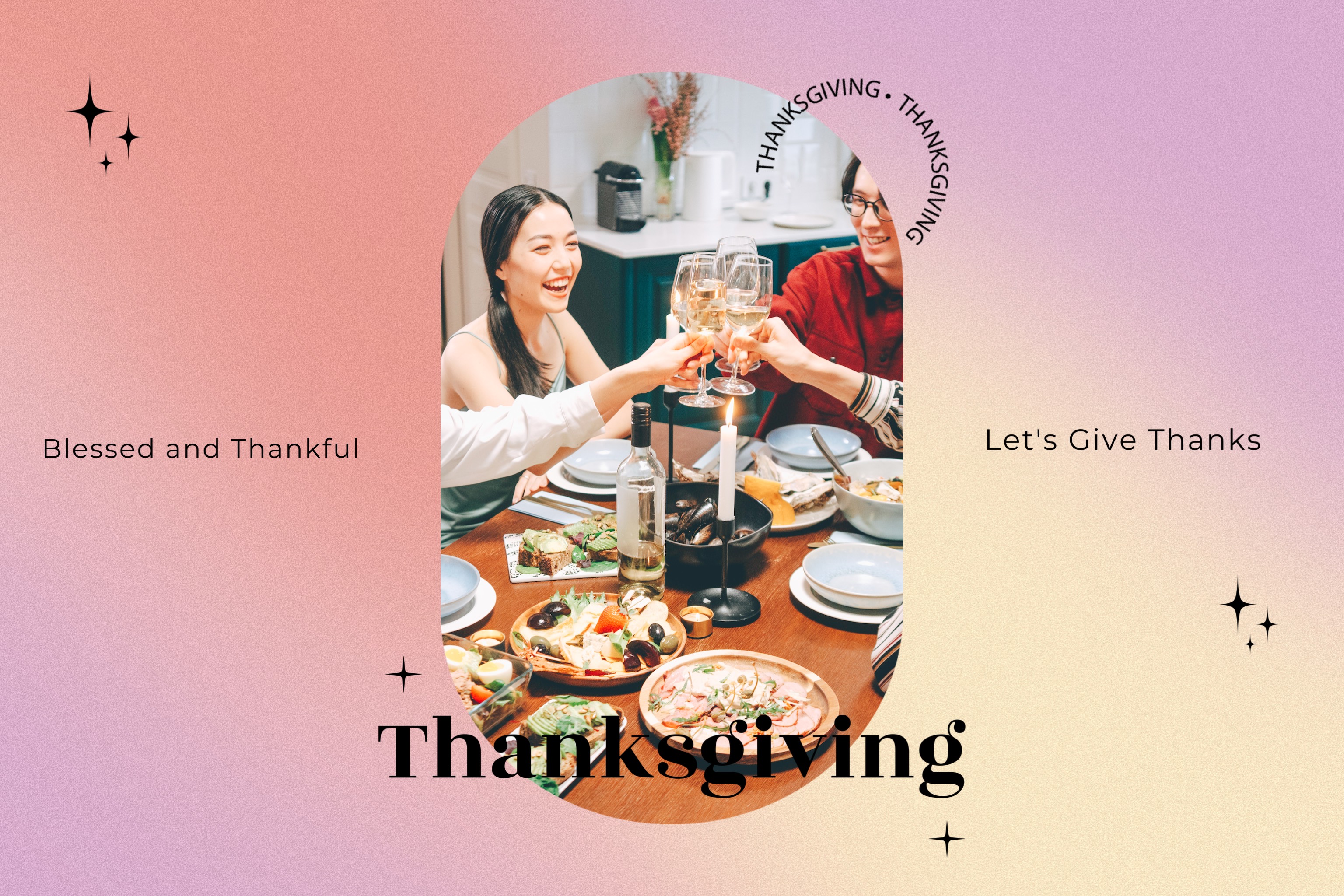 A Group Of People Toasting At A Dinner Table Thanksgiving Template