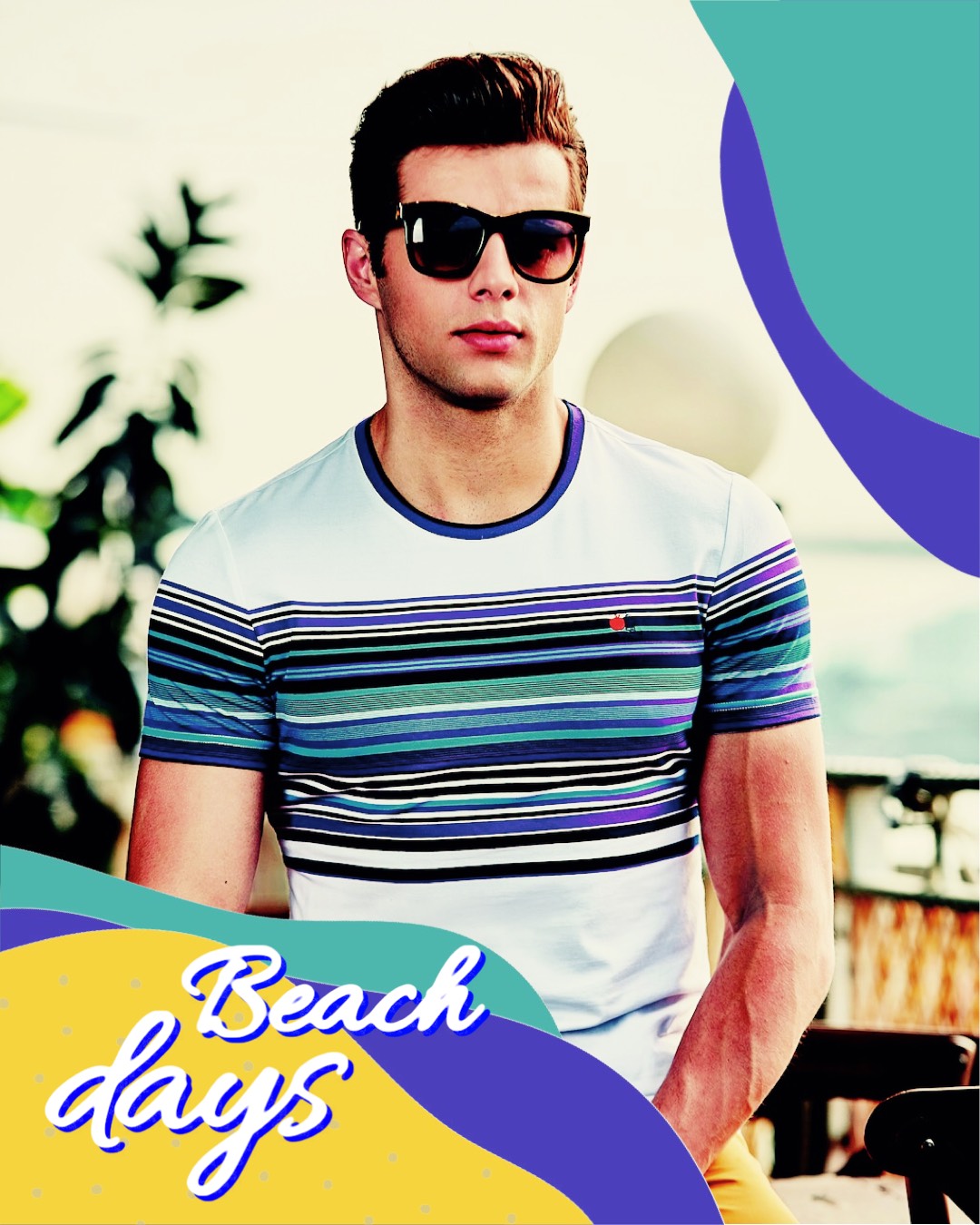 A Man In A Striped Shirt And Sunglasses Retro Summer Template