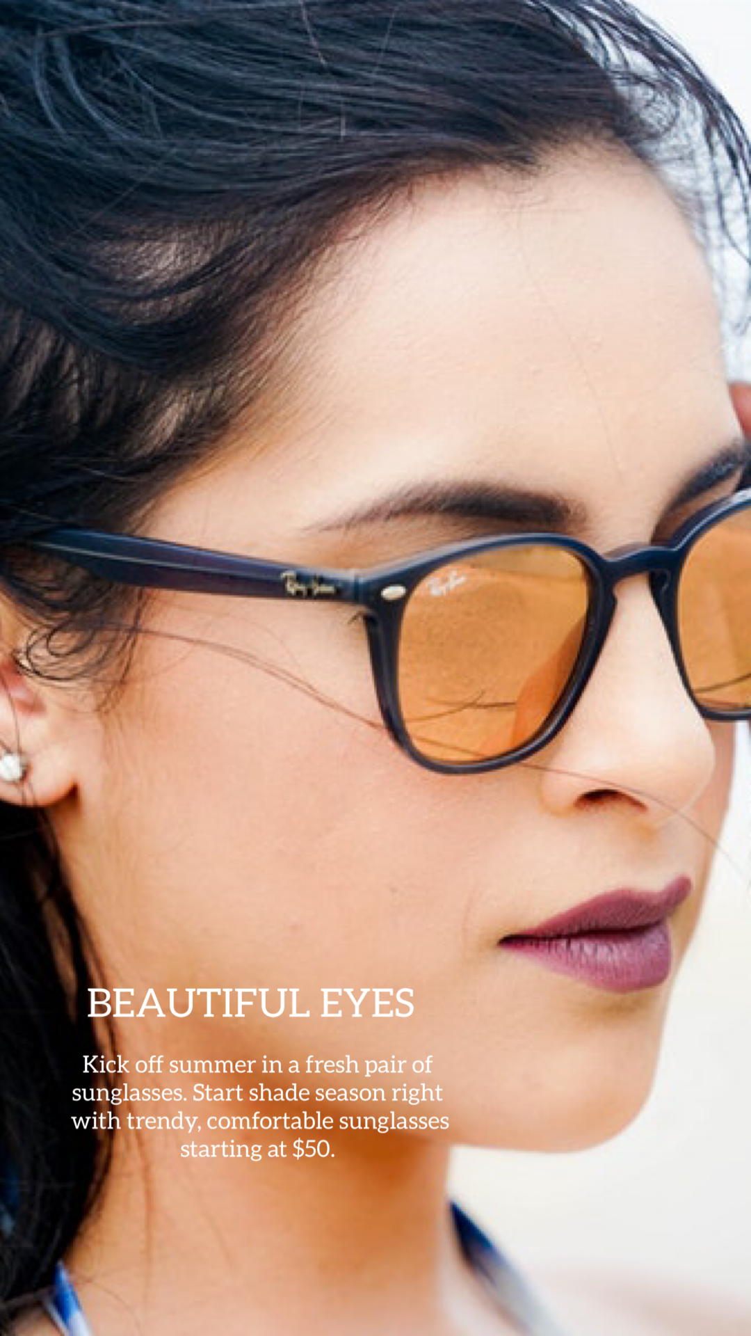 Woman wearing sunglasses beautiful eyes Classy template
