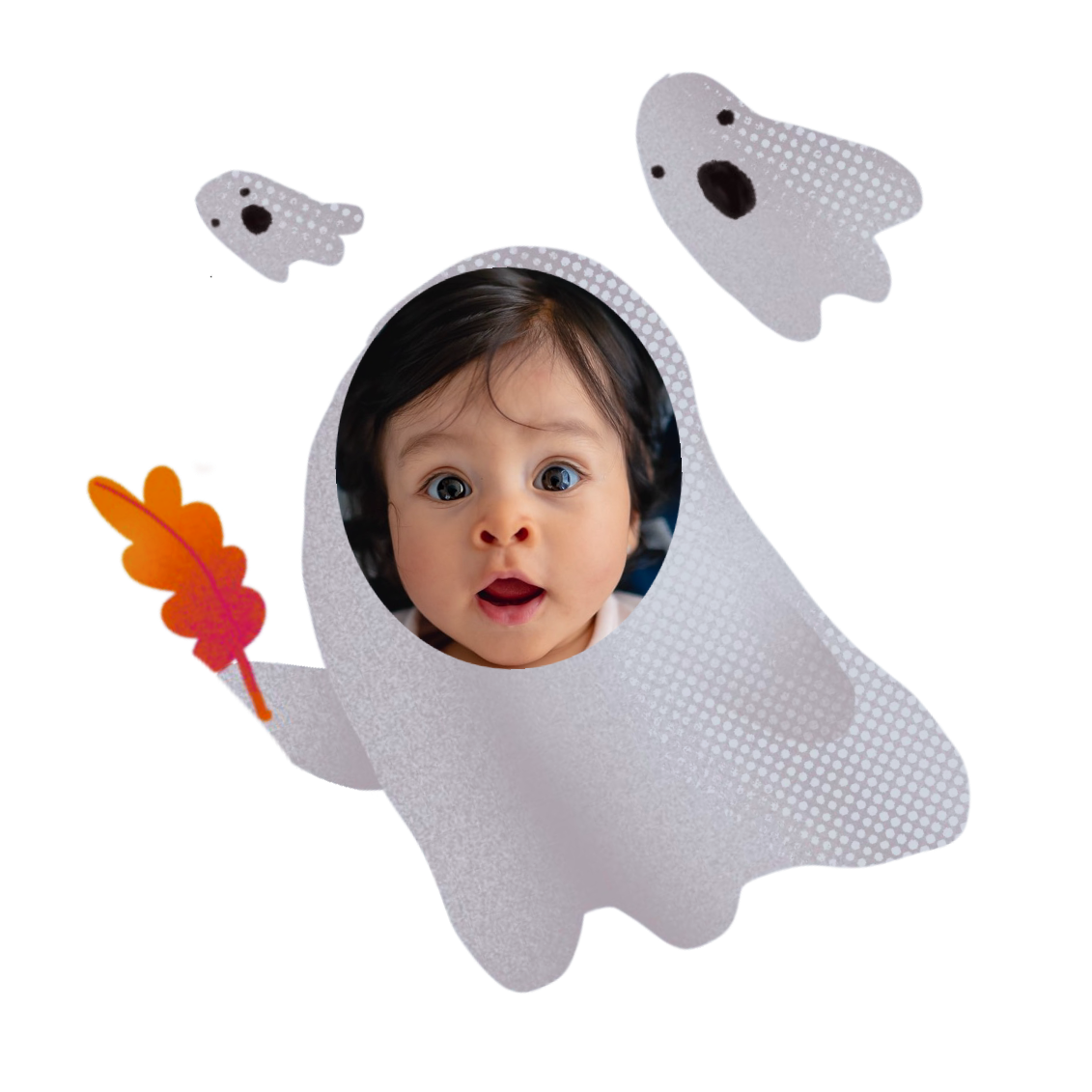 A Little Girl In A Ghost Costume Holding A Flower Halloween Stickers Template