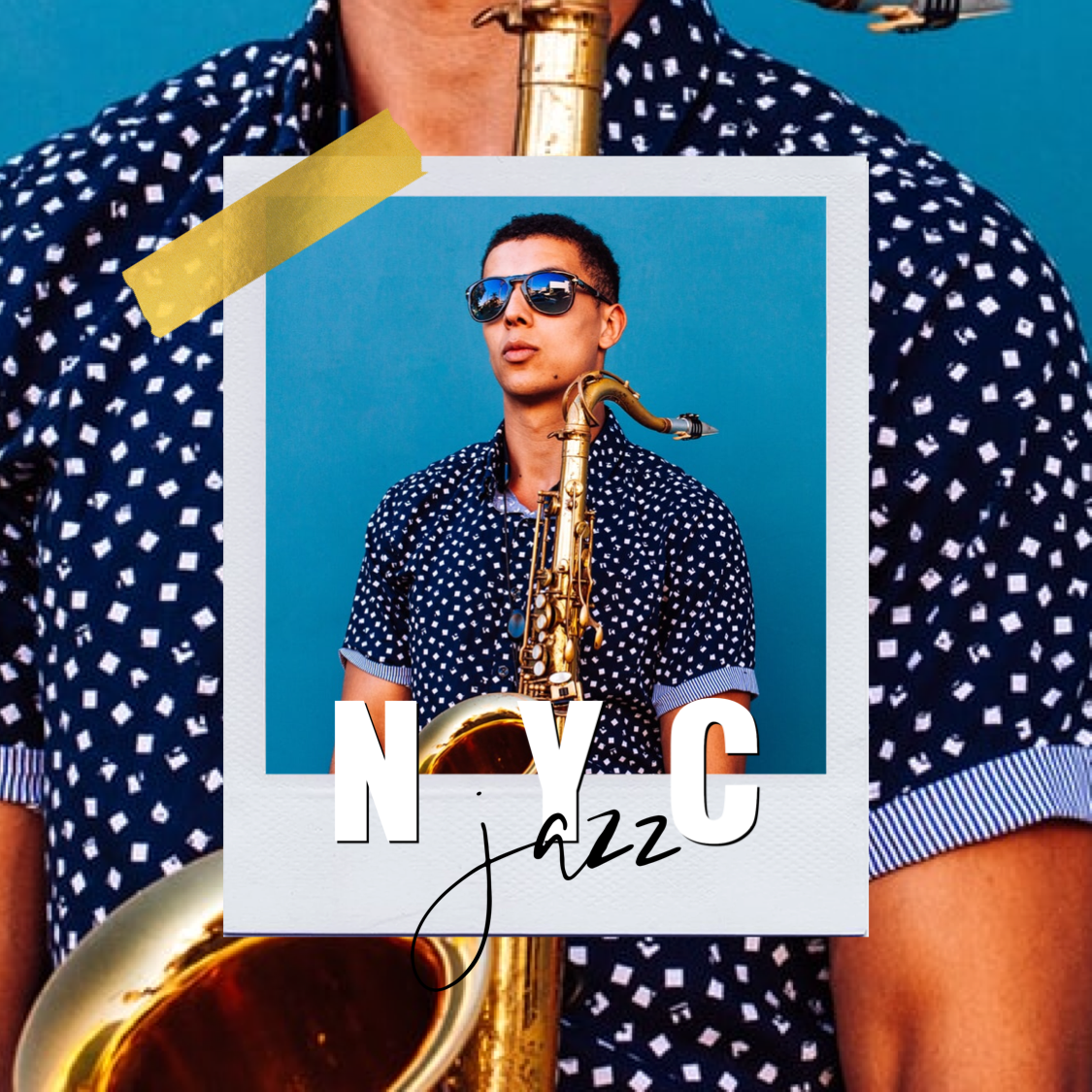 Man and saxophone playing jazz Facebook post template