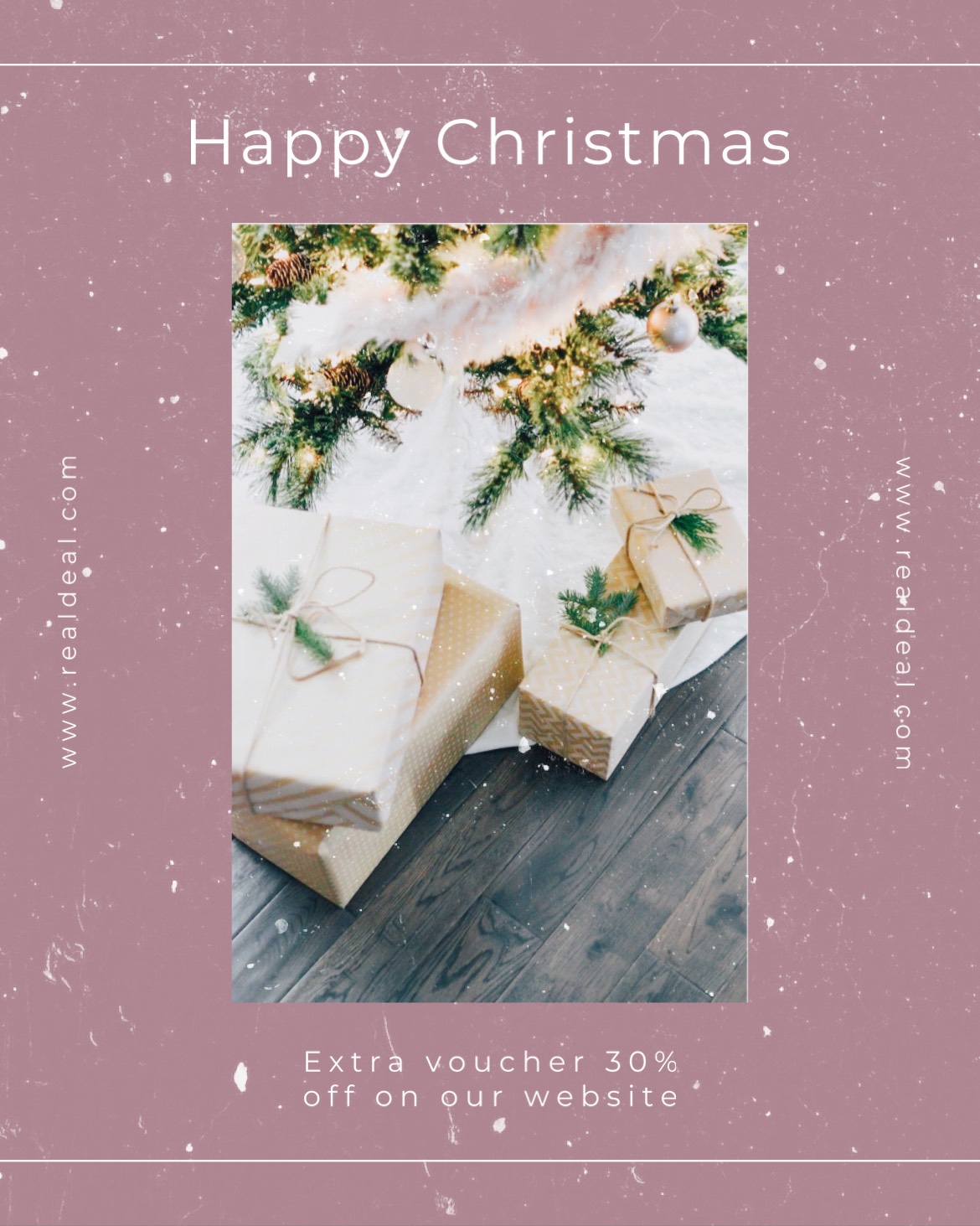 A Pink Christmas Card With Presents On It Merry Christmas Template