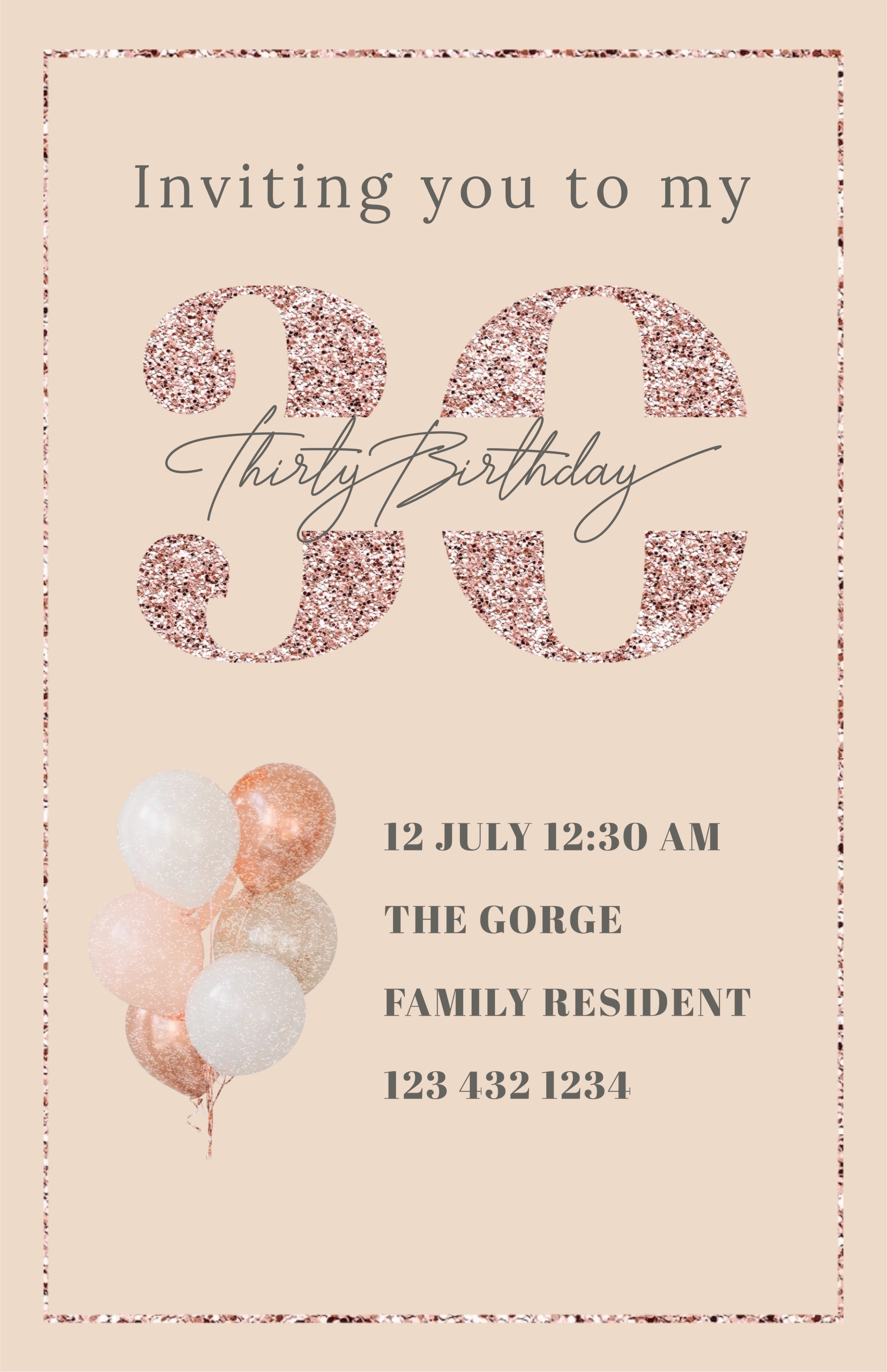 beige & glitter Birthday Invitation template 