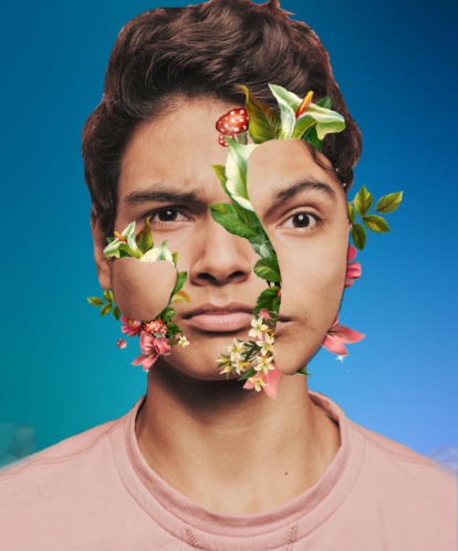 A Young Man With Flowers On His Face Collage Art Template