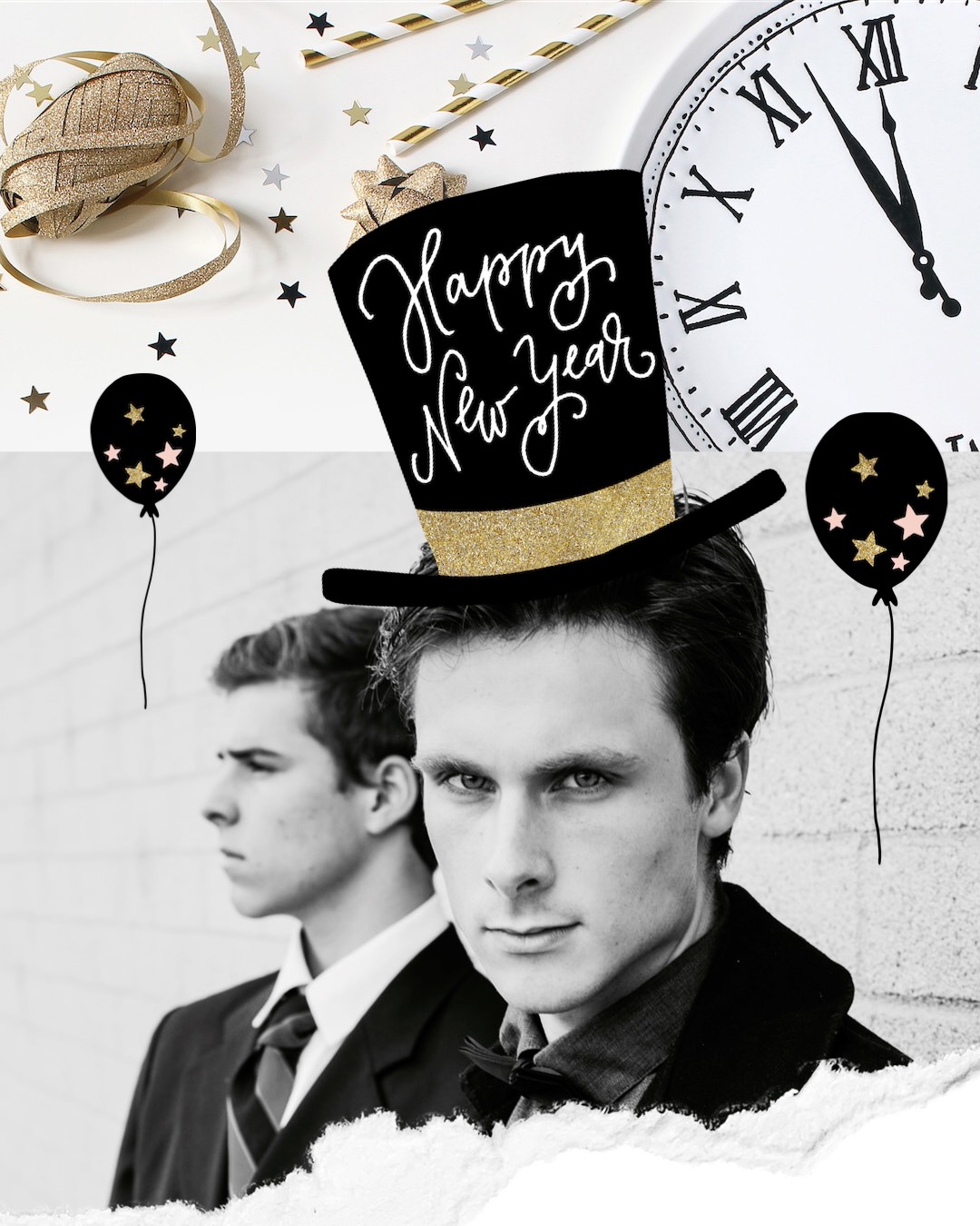 A Collage Of A Man Wearing A Top Hat Happy New Year Template