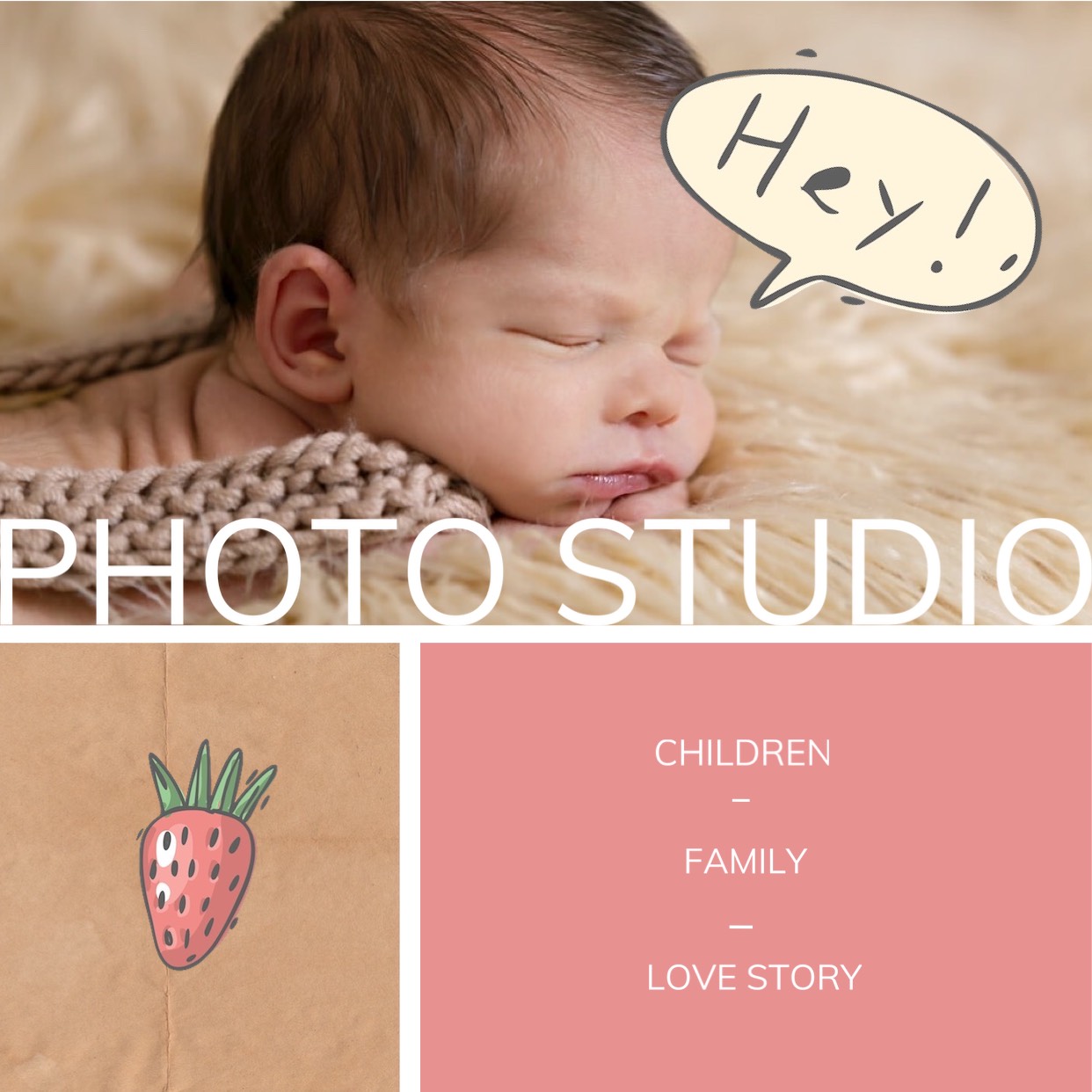 Baby sleeping photo studio collage Facebook post template