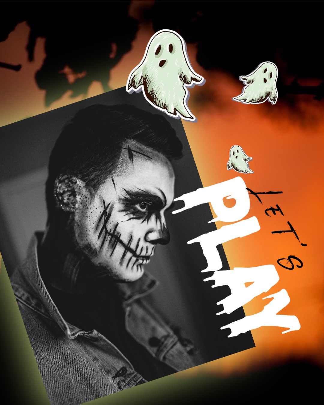 A Black And White Photo Of A Man With Halloween Makeup Halloween Template