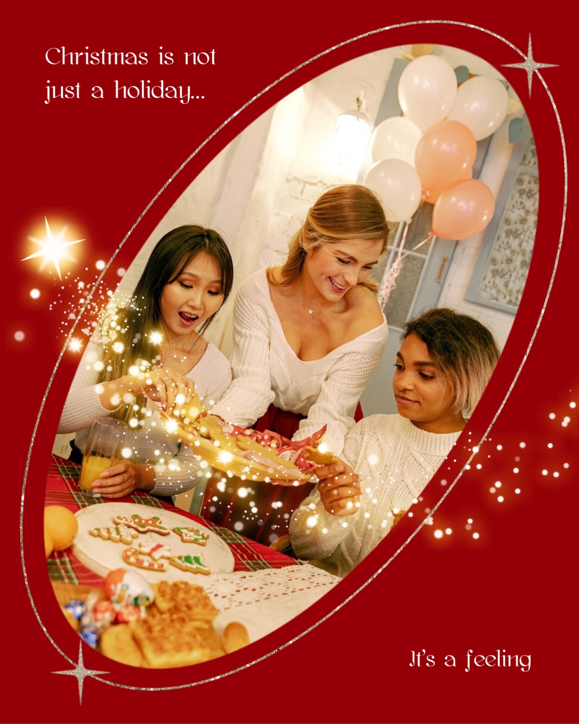 A Group Of Women Sitting Around A Table With A Cake Merry Christmas Template