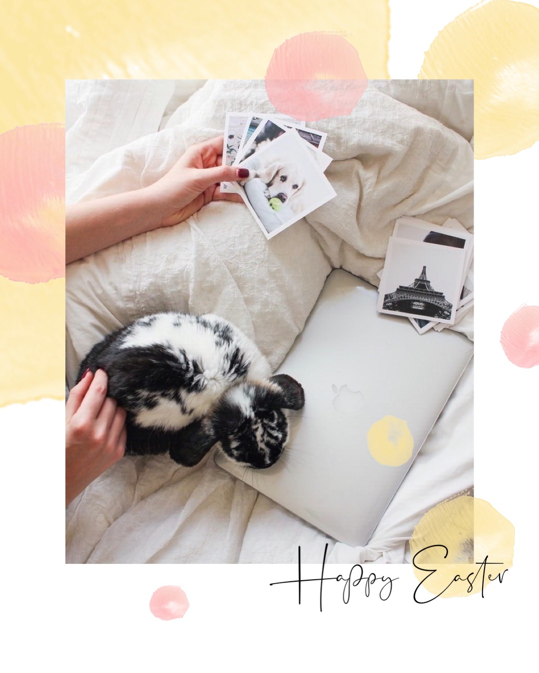 Bunny With Laptop Happy Easter Card Template