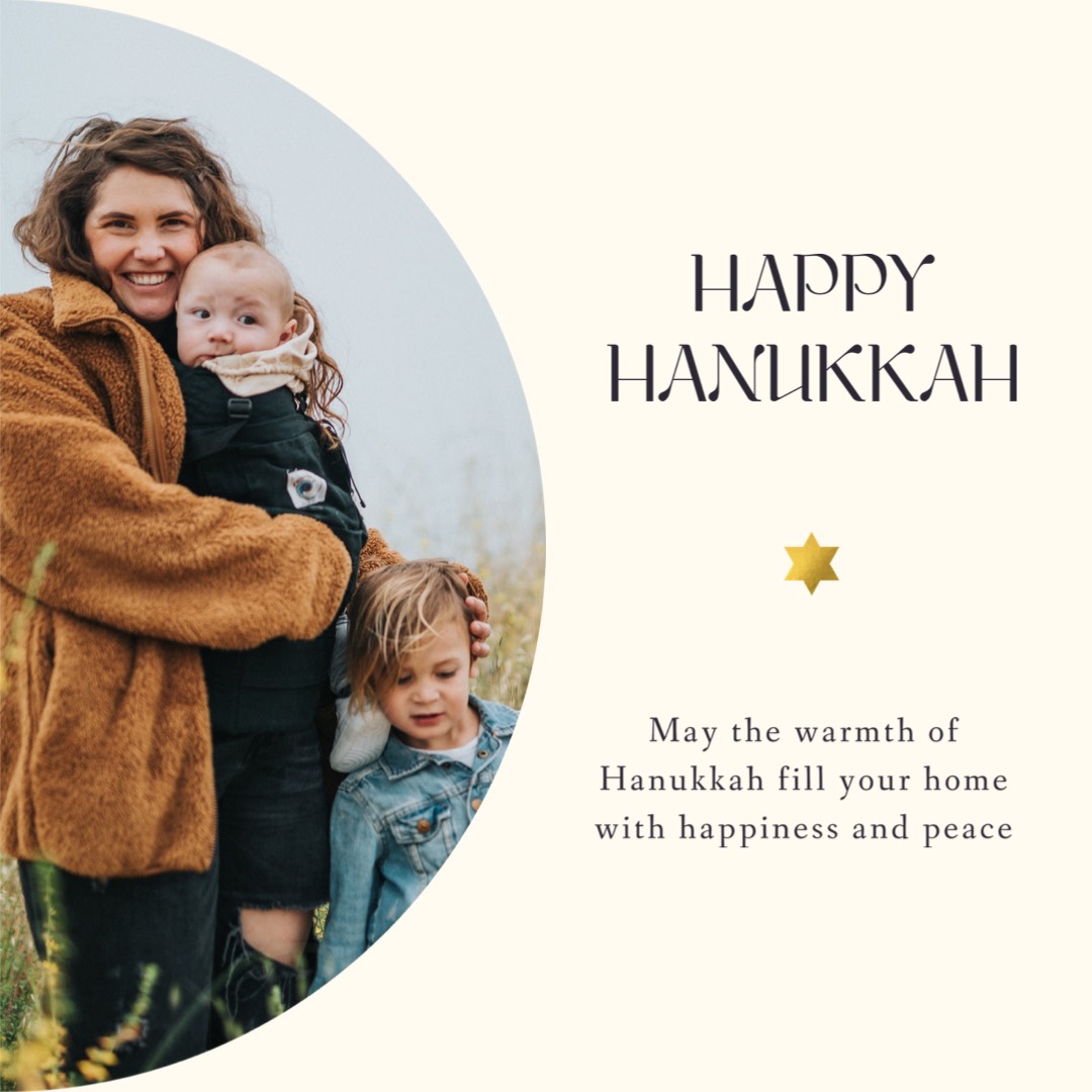 bright minimalist glittery Hanukkah holiday Family Photo Greetings Instagram Post Template