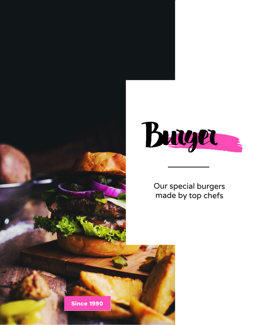 A Burger Sitting On Top Of A Wooden Cutting Board Foodie Template
