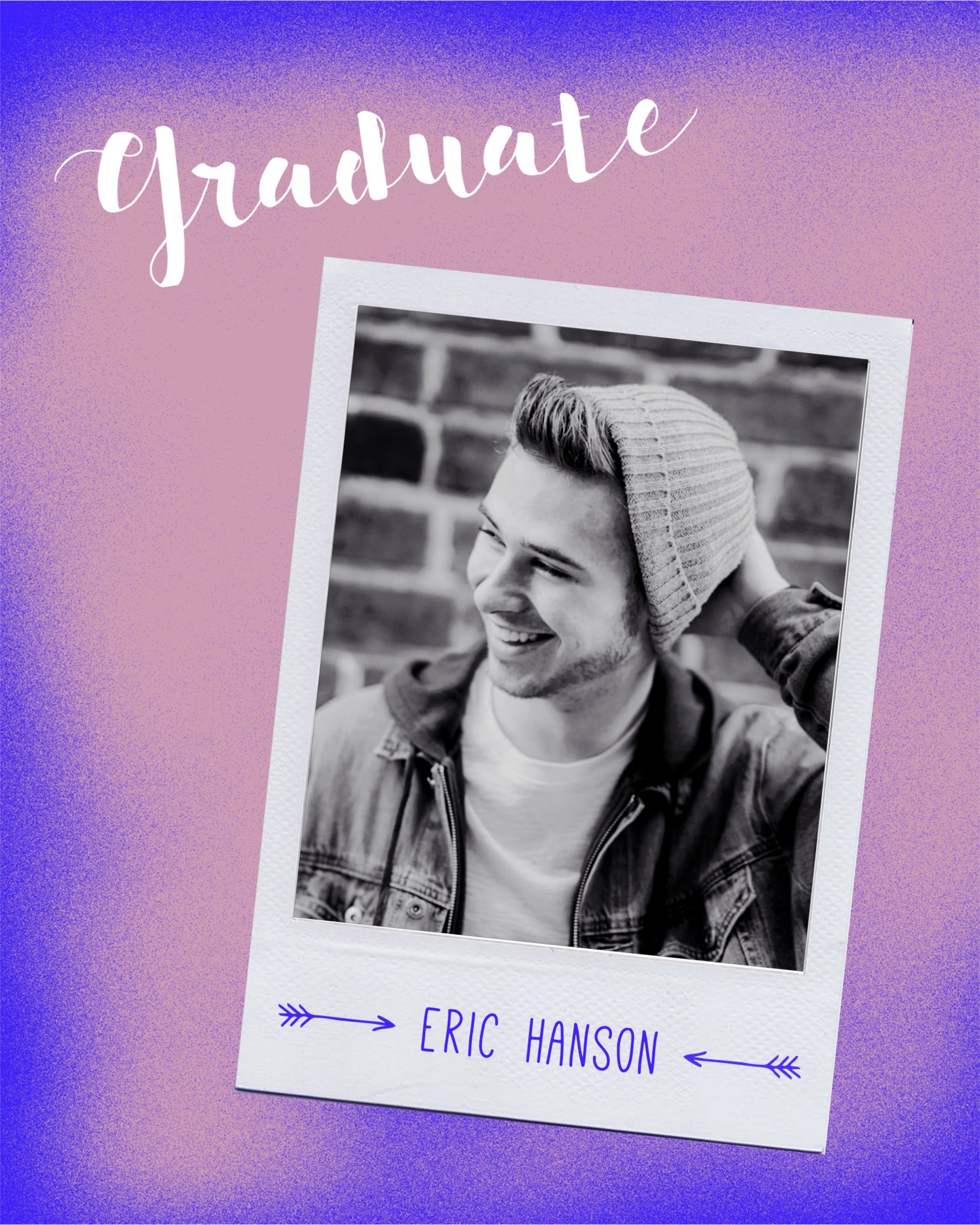 A photo of a Young Man in a Polaroid frame Graduation Template