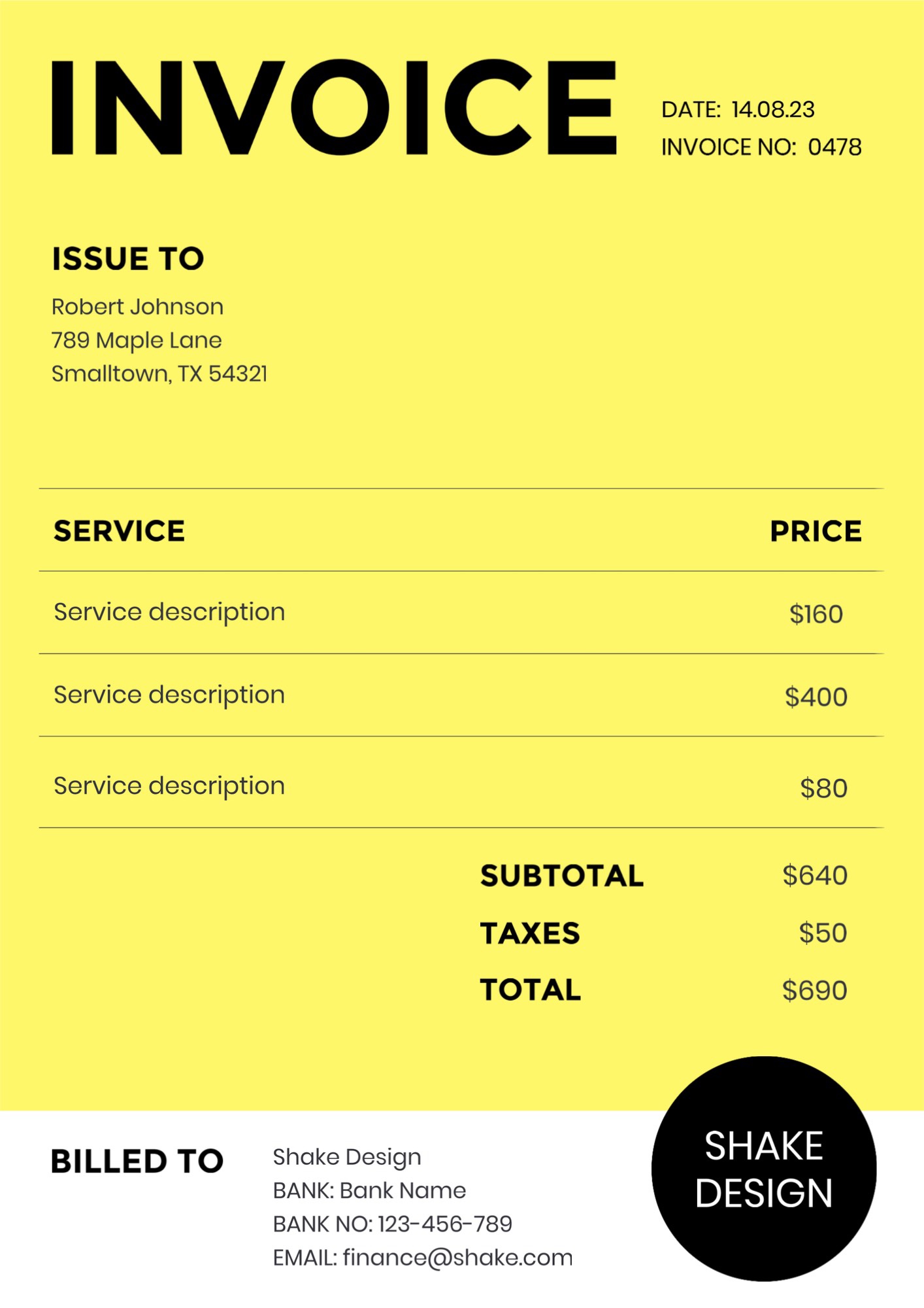  small business yellow bold invoice template 