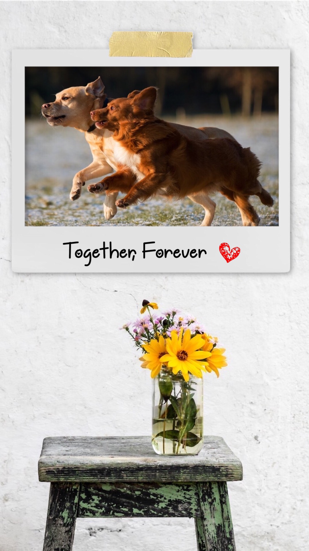 Together Forever. A Picture Of A Dog And A Vase Of Flowers Template