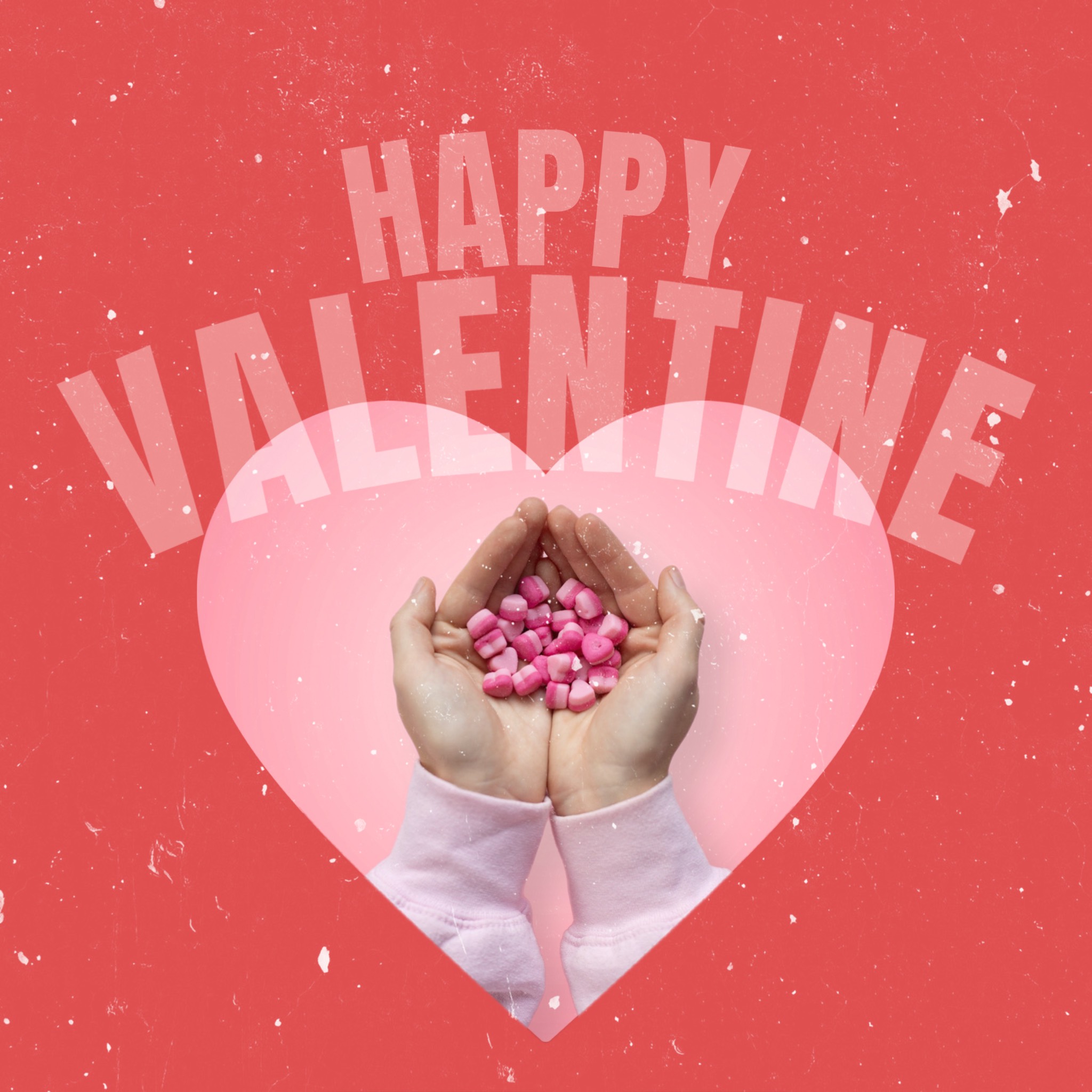 red Valentine’s magic photo of hands with little hearts instagram post template
