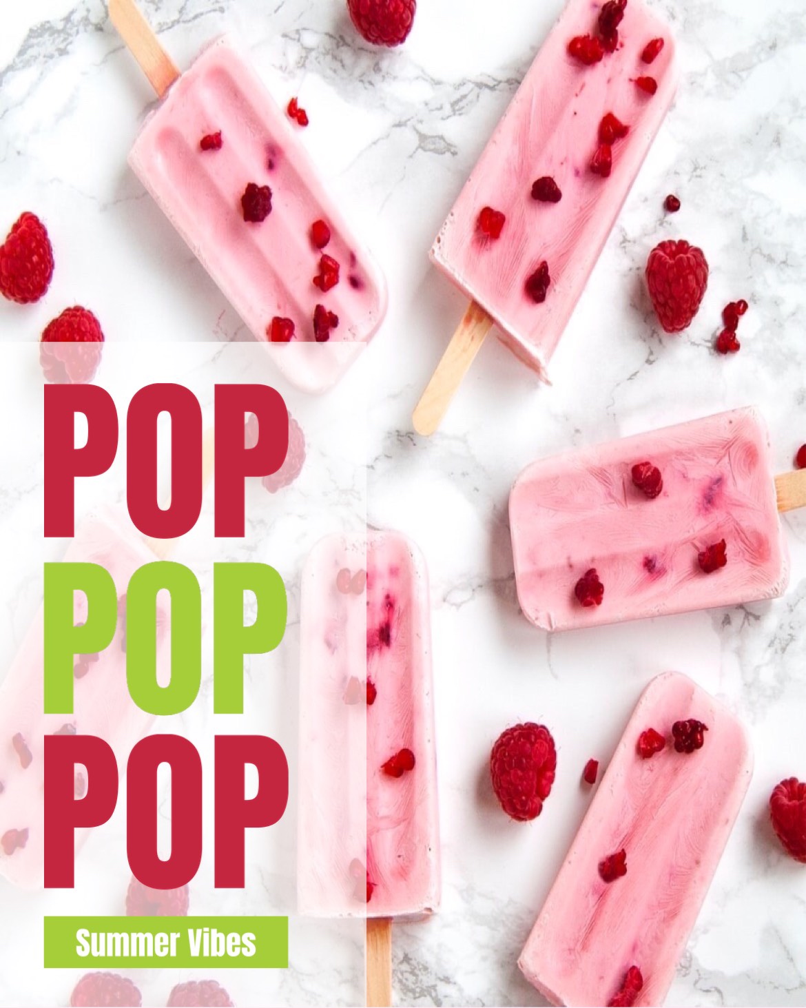 Popsicles With Raspberries On A Marble Surface Foodie Template