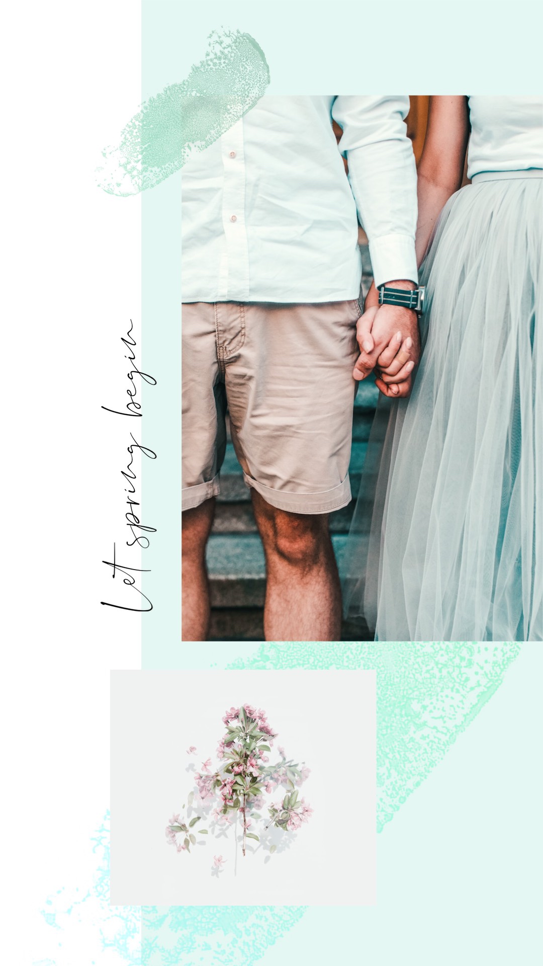 A Man And A Woman Holding Hands While Standing Next To Each Other Spring Story Template