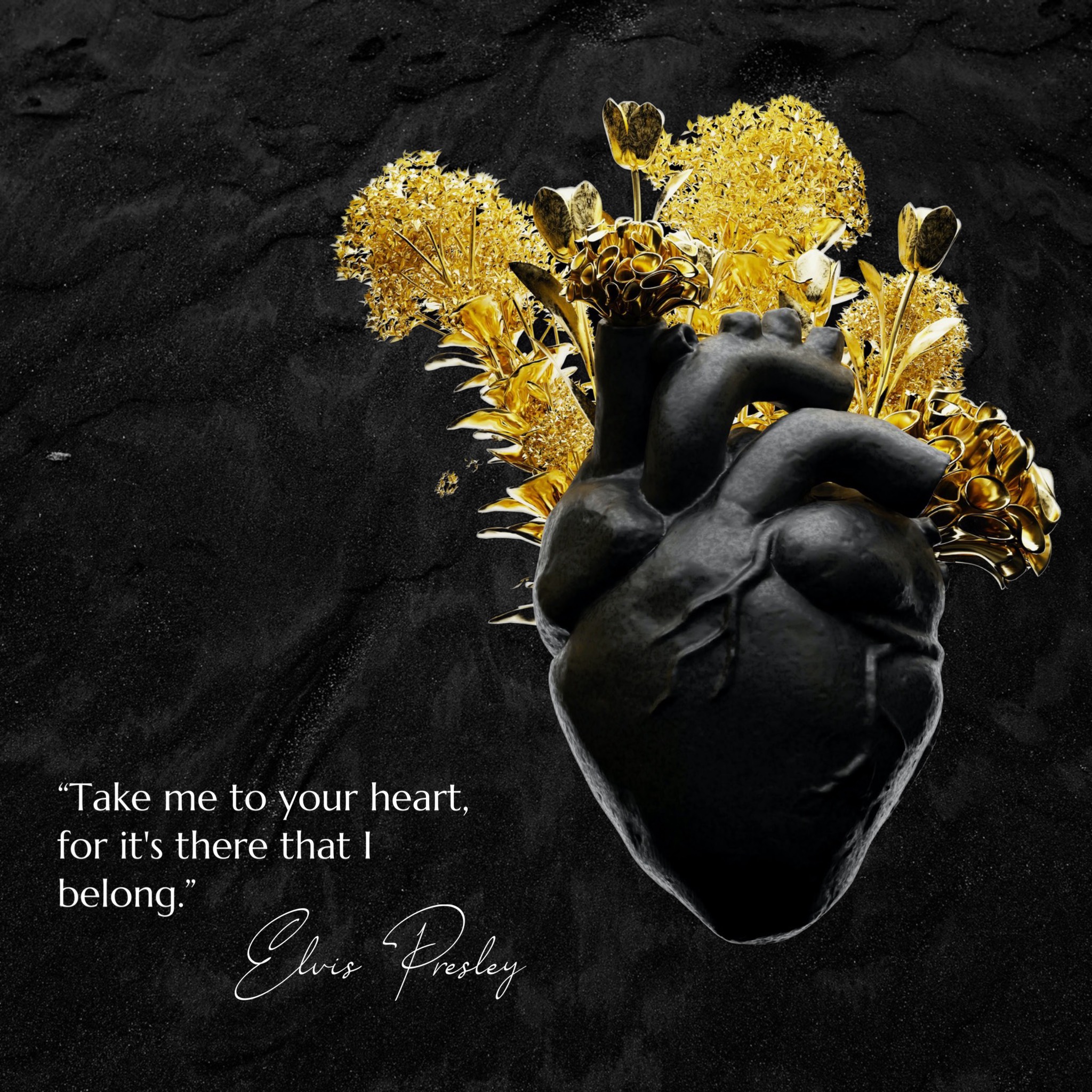 black Valentine’s quote magic photo of a heart with gold flowers instagram post template