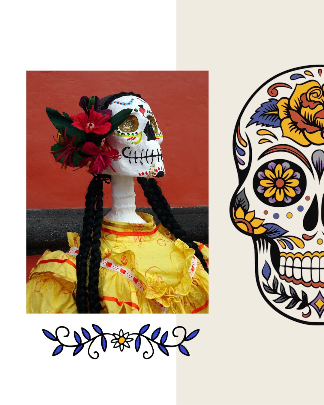 A Picture Of A Skull With A Flower In Its Hair Day Of The Dead Template