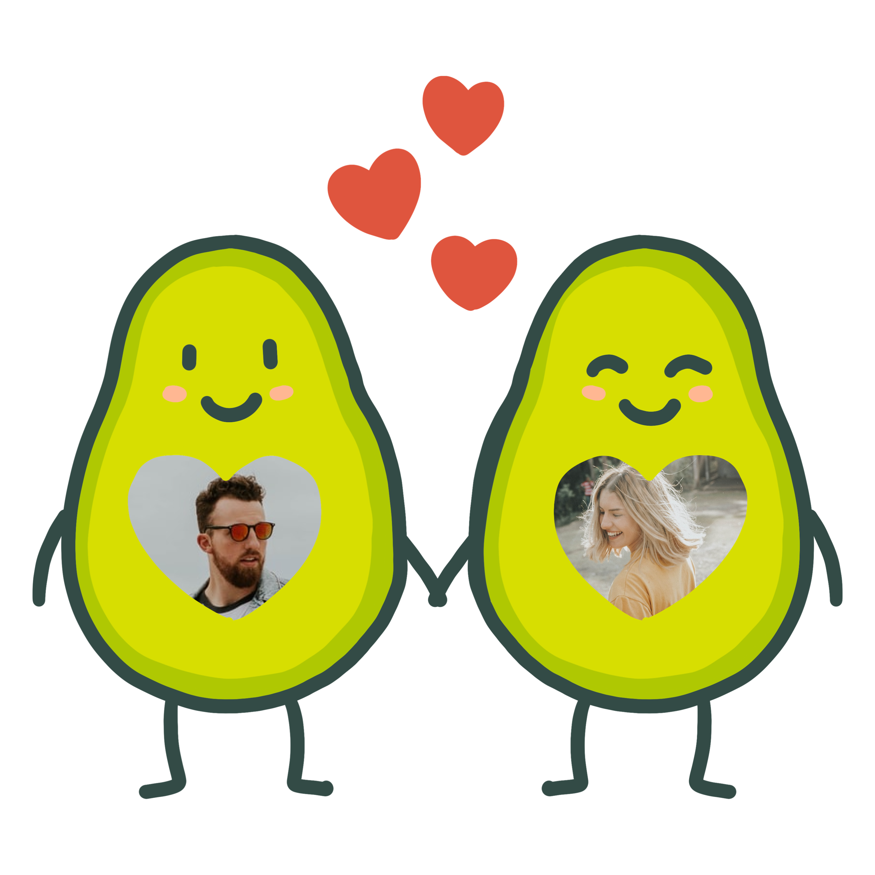 A Couple Of Avocados With Hearts On Their Faces Love Stickers Template