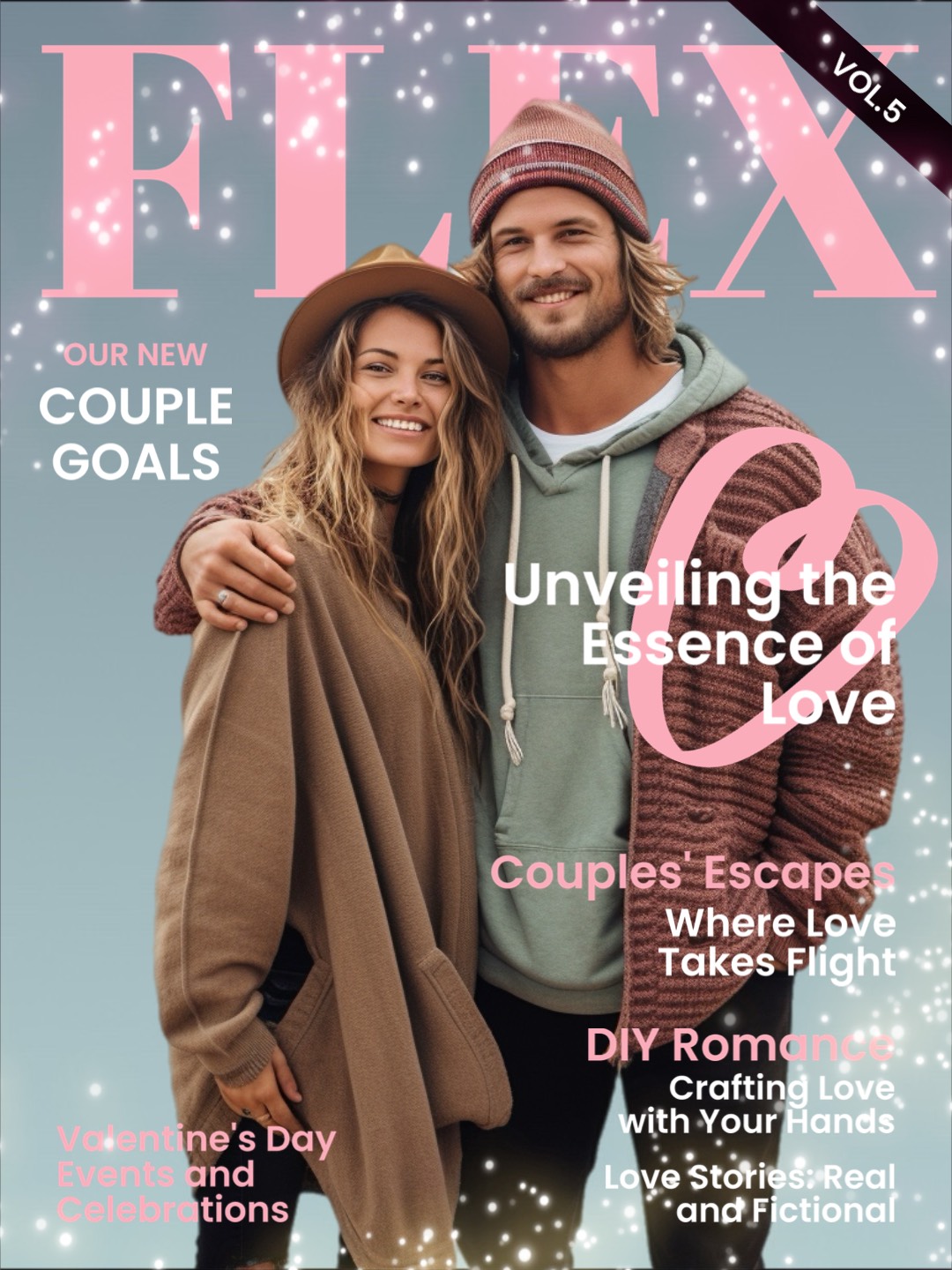 Valentine’s Day Magazine Template pink and gray cute couple happy Valentine’s Day 