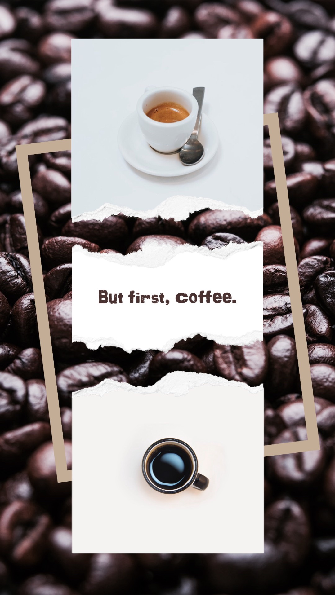 A Cup Of Coffee Sitting On Top Of A Pile Of Coffee Beans Template