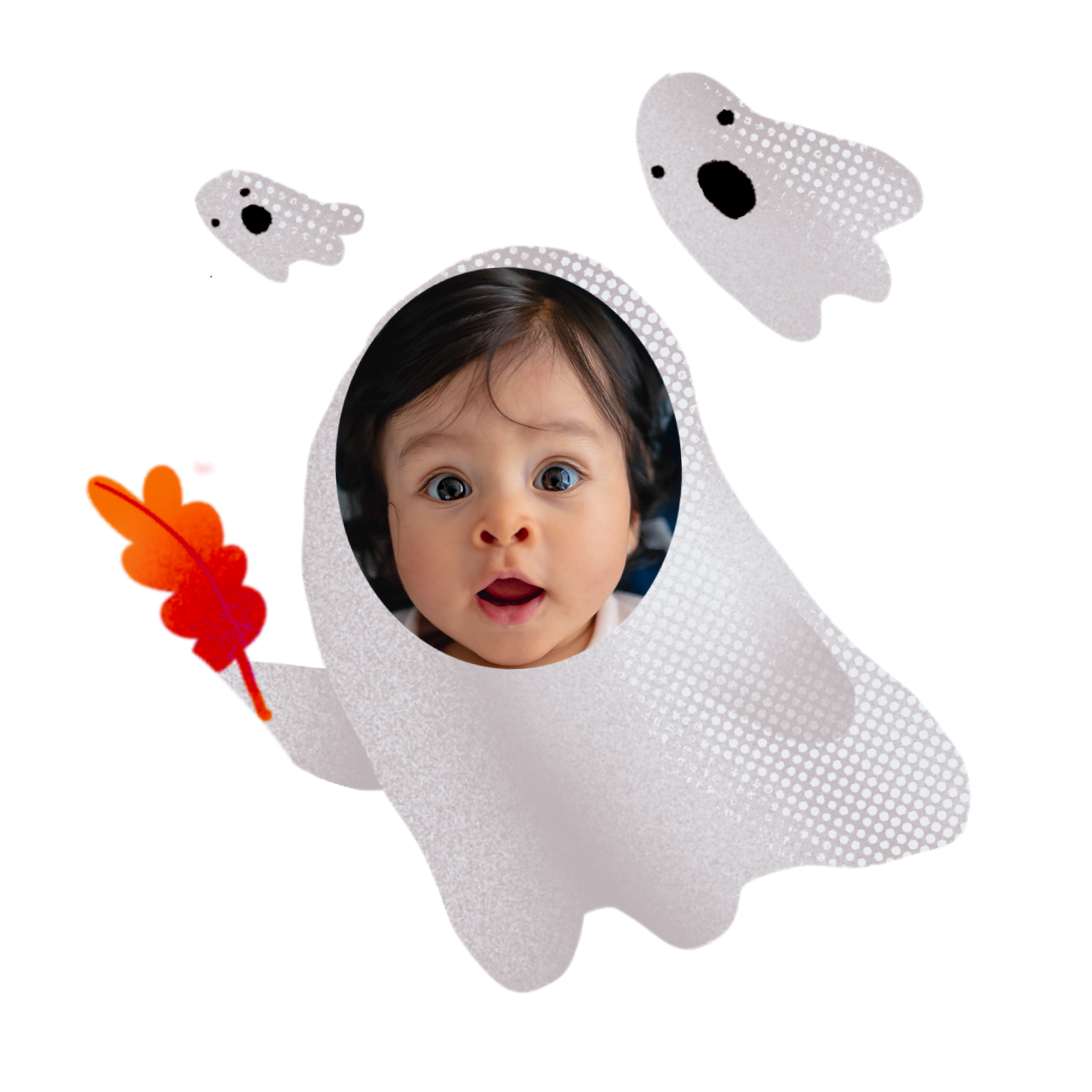 A Little Girl In A Ghost Costume Holding A Flower Halloween Stickers Template