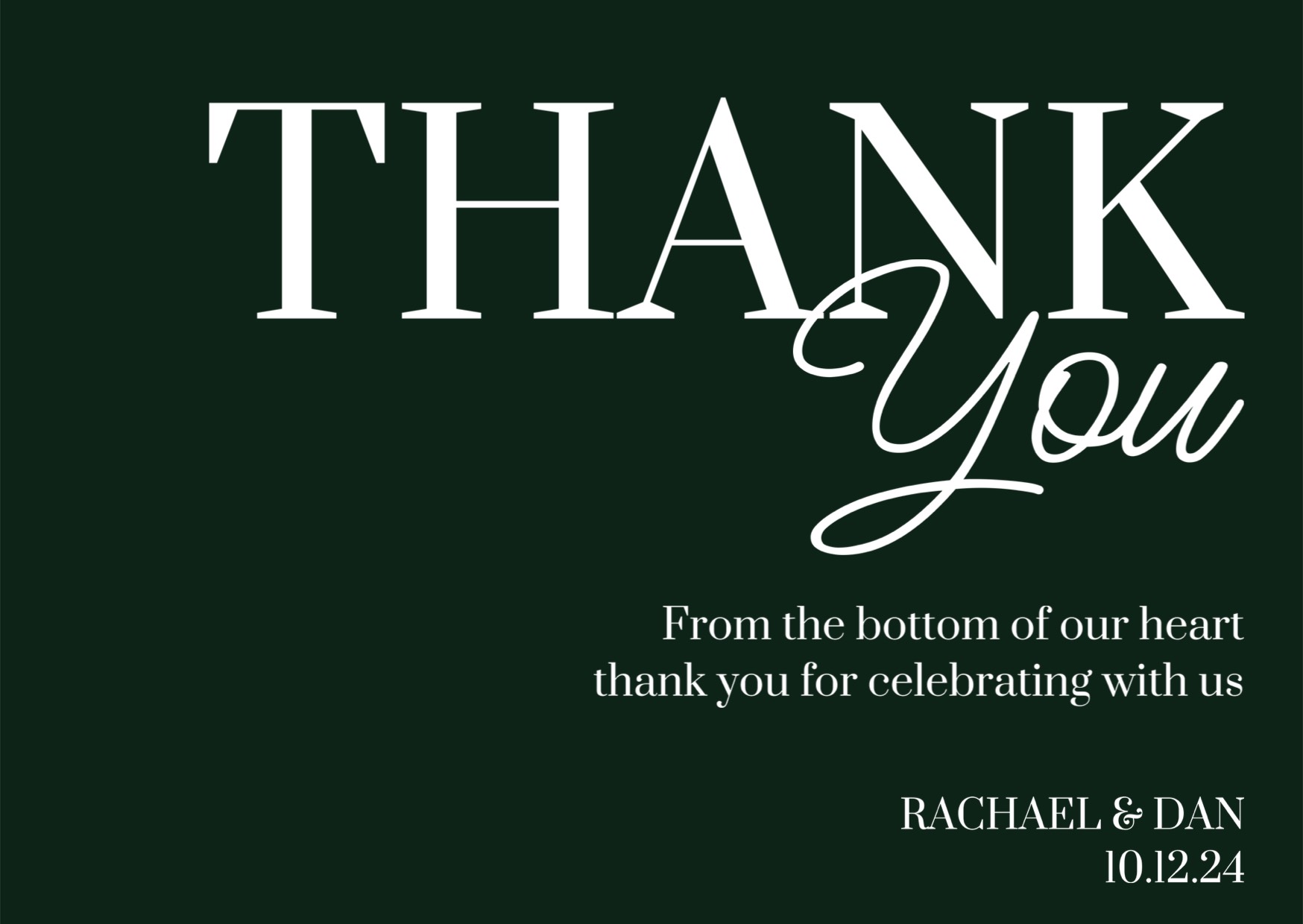 green minimalistic and Modern typography Wedding Thank You Card