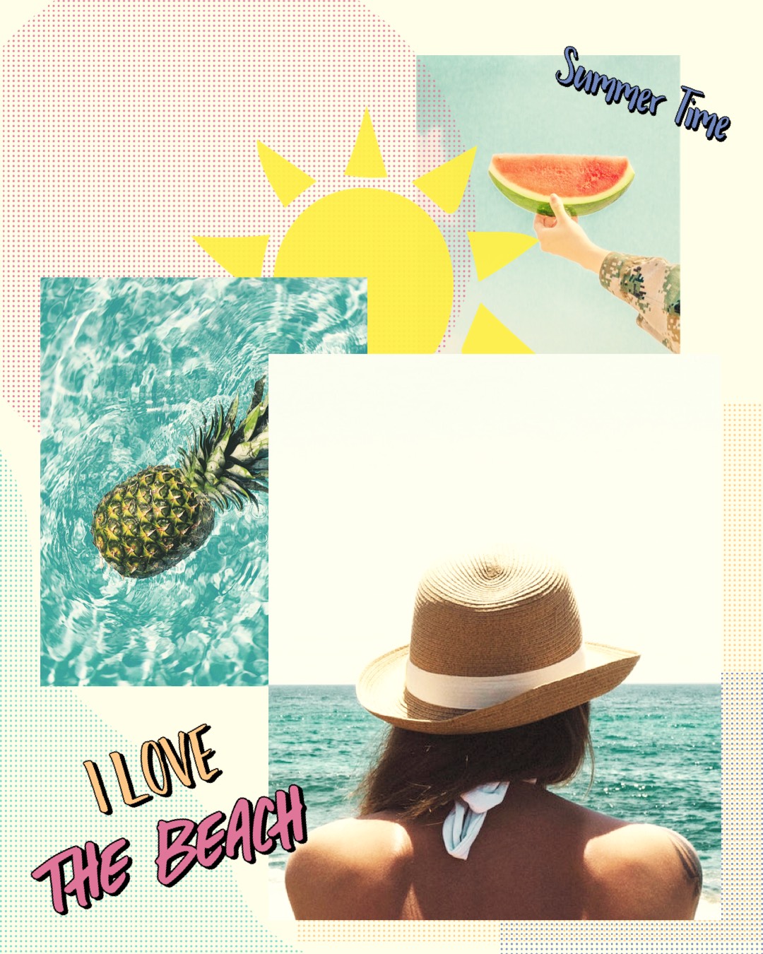 A Collage Of Photos With A Pineapple And A Woman In A Hat Retro Summer Template