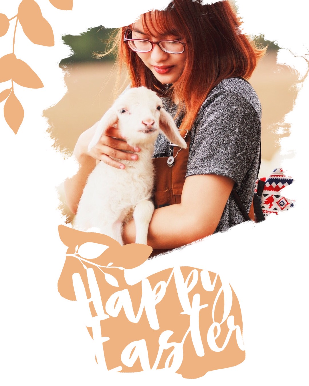 Women With Baby Goat Happy Easter Card Template