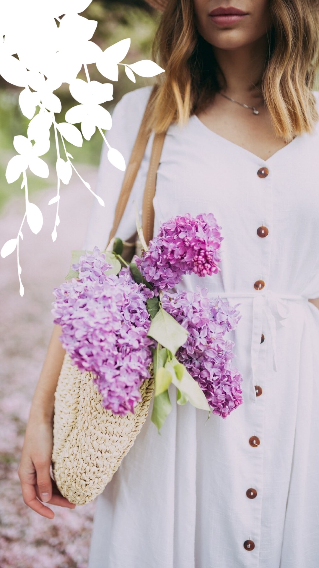 A Woman Wearing A Hat Holding A Basket Of Flowers Spring Story Template