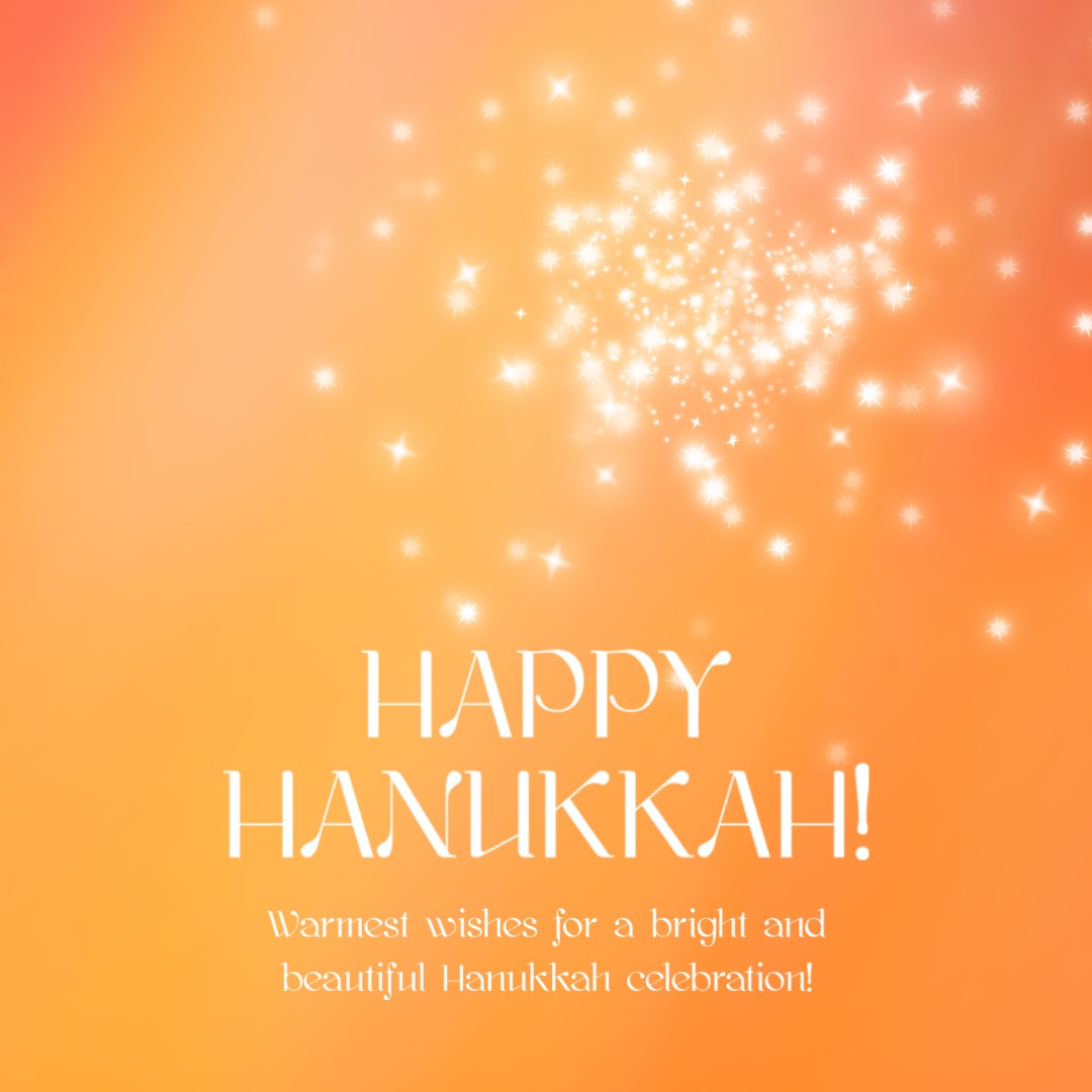 orange Hanukkah glittery light holiday Greetings Instagram Post Template