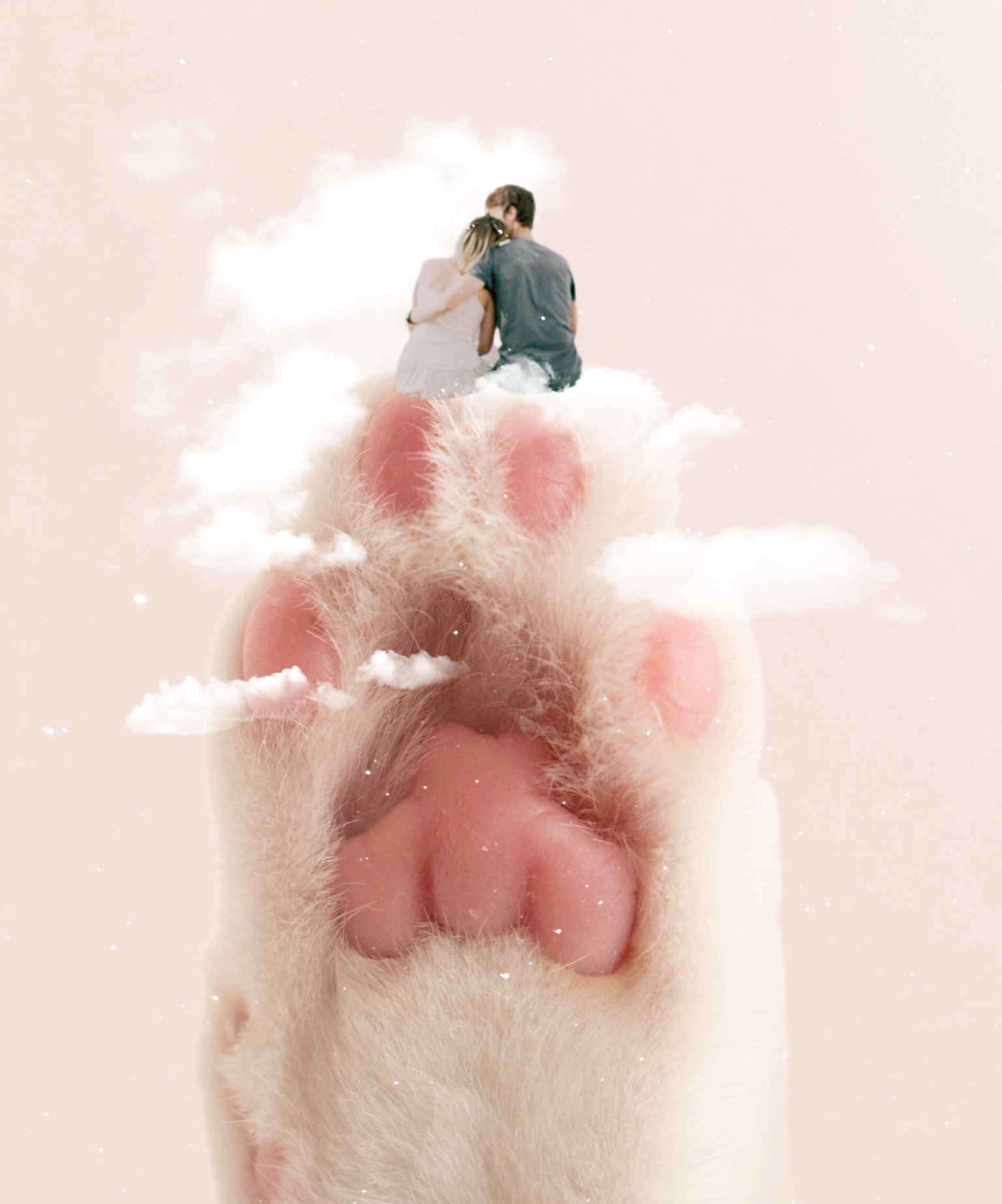 A Man And A Woman Standing On Top Of A Hand Collage Art Template