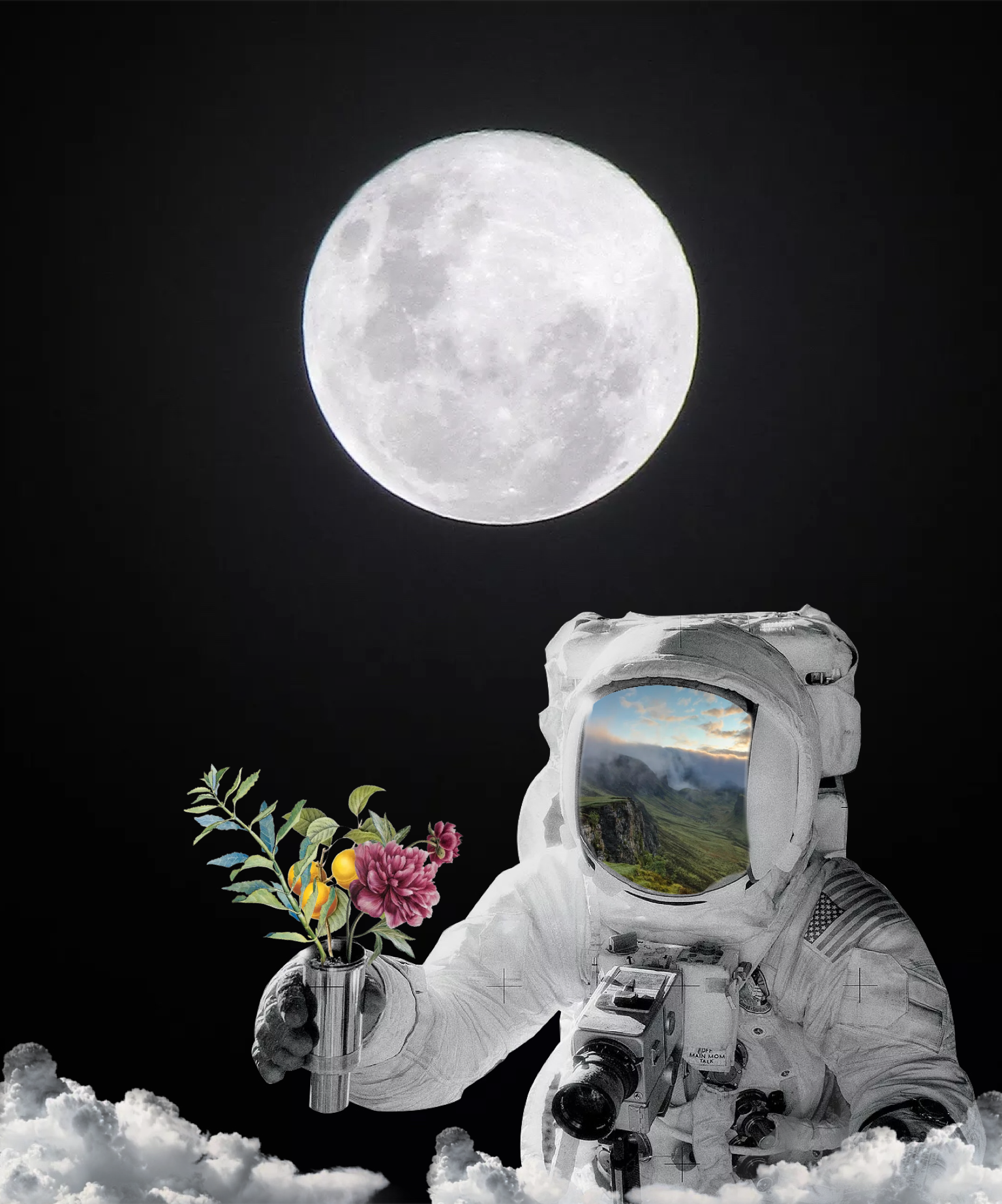 A Man In A Space Suit Holding A Flower Template