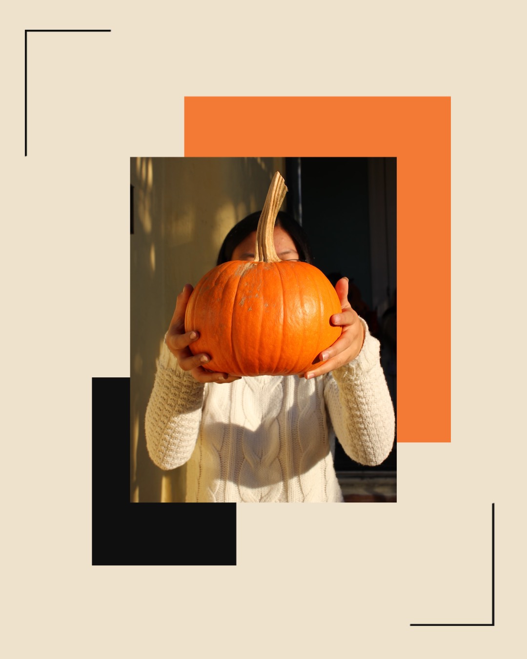 A Woman Holding A Pumpkin In Front Of Her Face Halloween Template