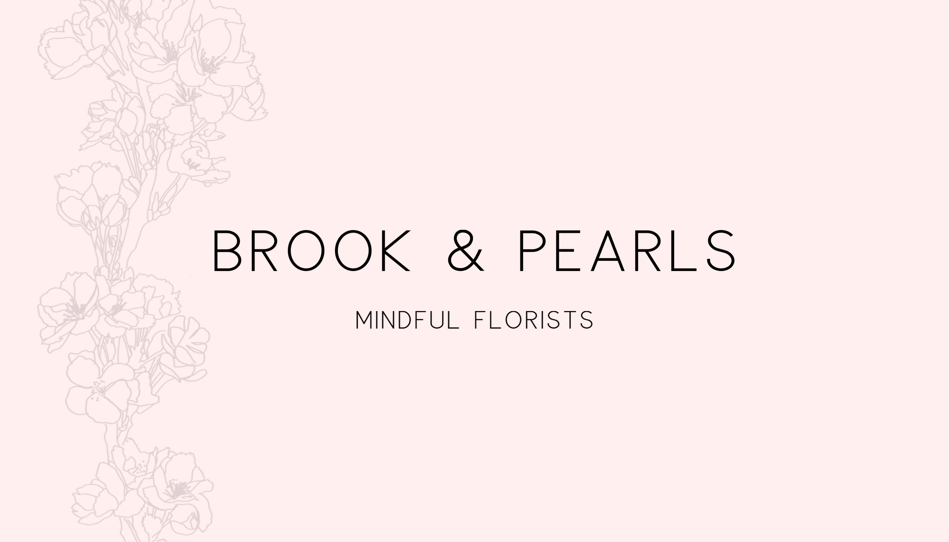 A Pink Background With Flowers And The Words Brook & Pearls Business Card Template