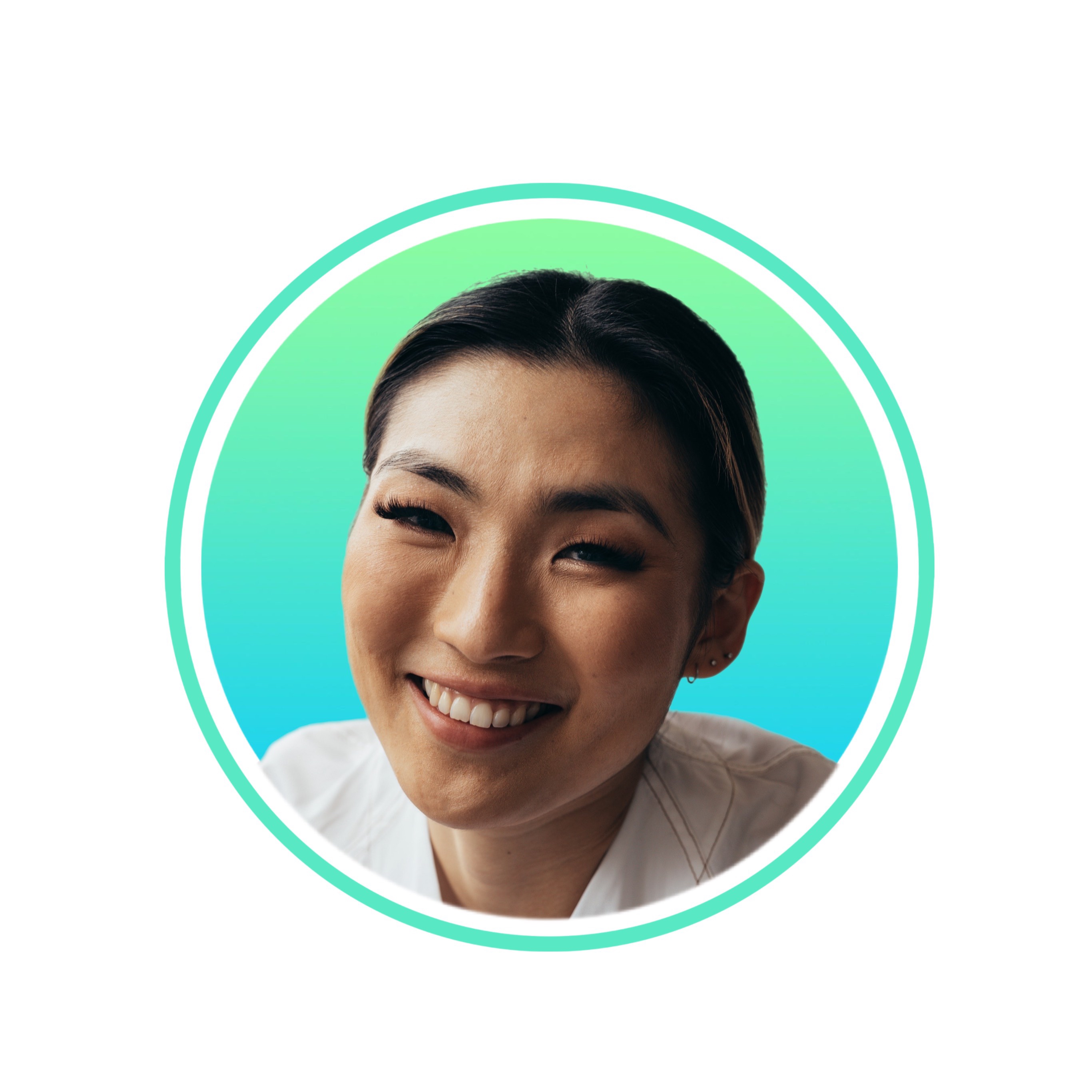 Profile Pic Of Woman In Blue Green Circle Smiling