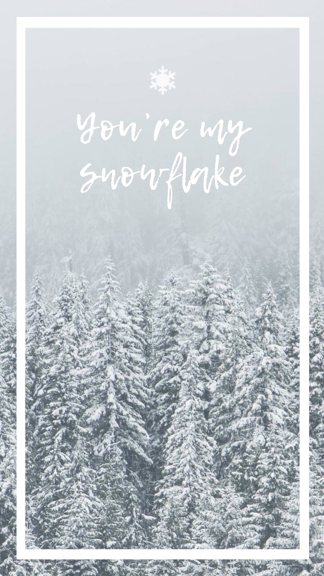 A Snowy Forest With A White Frame That Says You'Re My Snowflake Winter Story Template