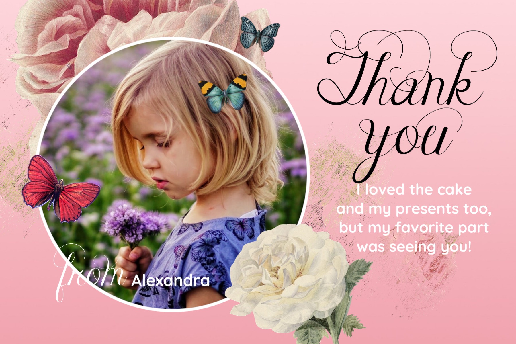 A Picture Of A Little Girl Holding A Flower Thank You Template