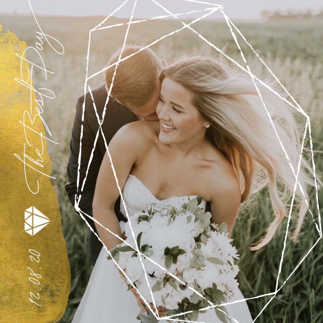 A Man And A Woman Standing Next To Each Other In A Field Facebook Post Template