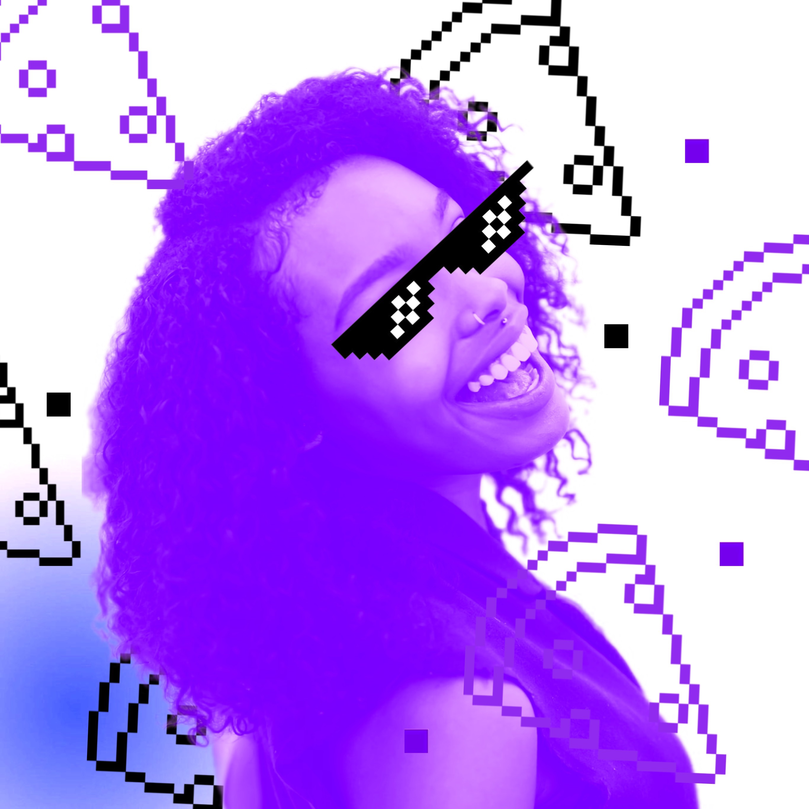 Profile Pic Of a Woman old Computer style, sunglasses, Purple