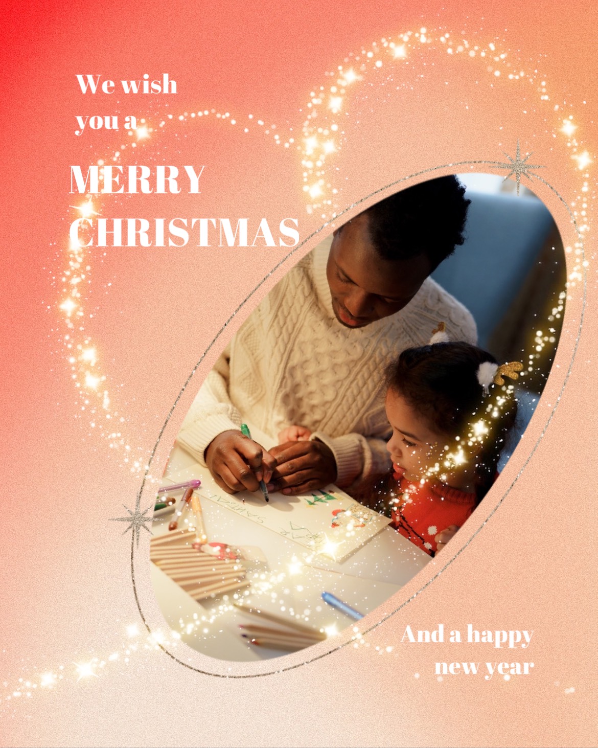 A Man And A Little Girl Are Looking At A Christmas Card Merry Christmas Template