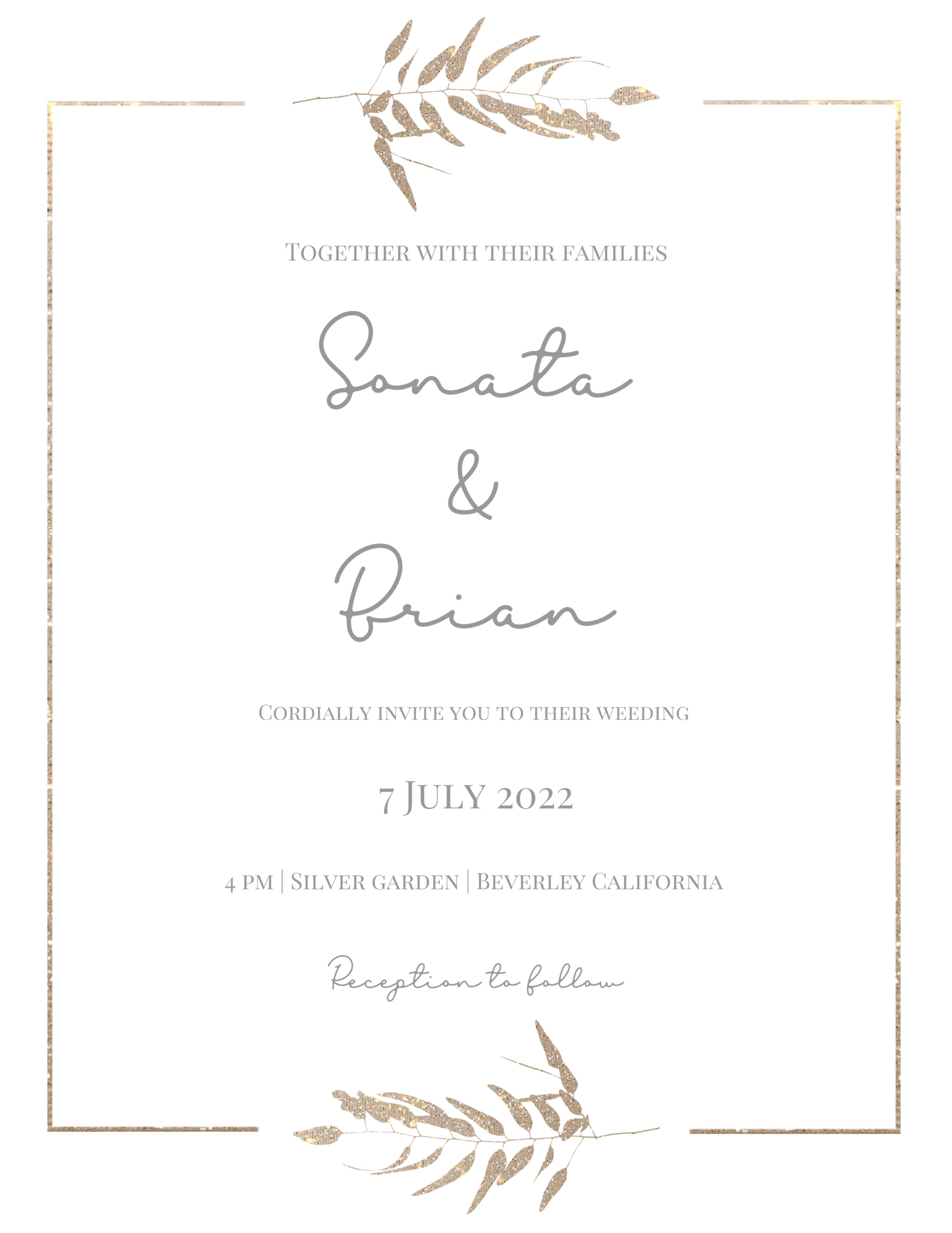 A White And Gold Wedding Card With A Gold Border Wedding Template