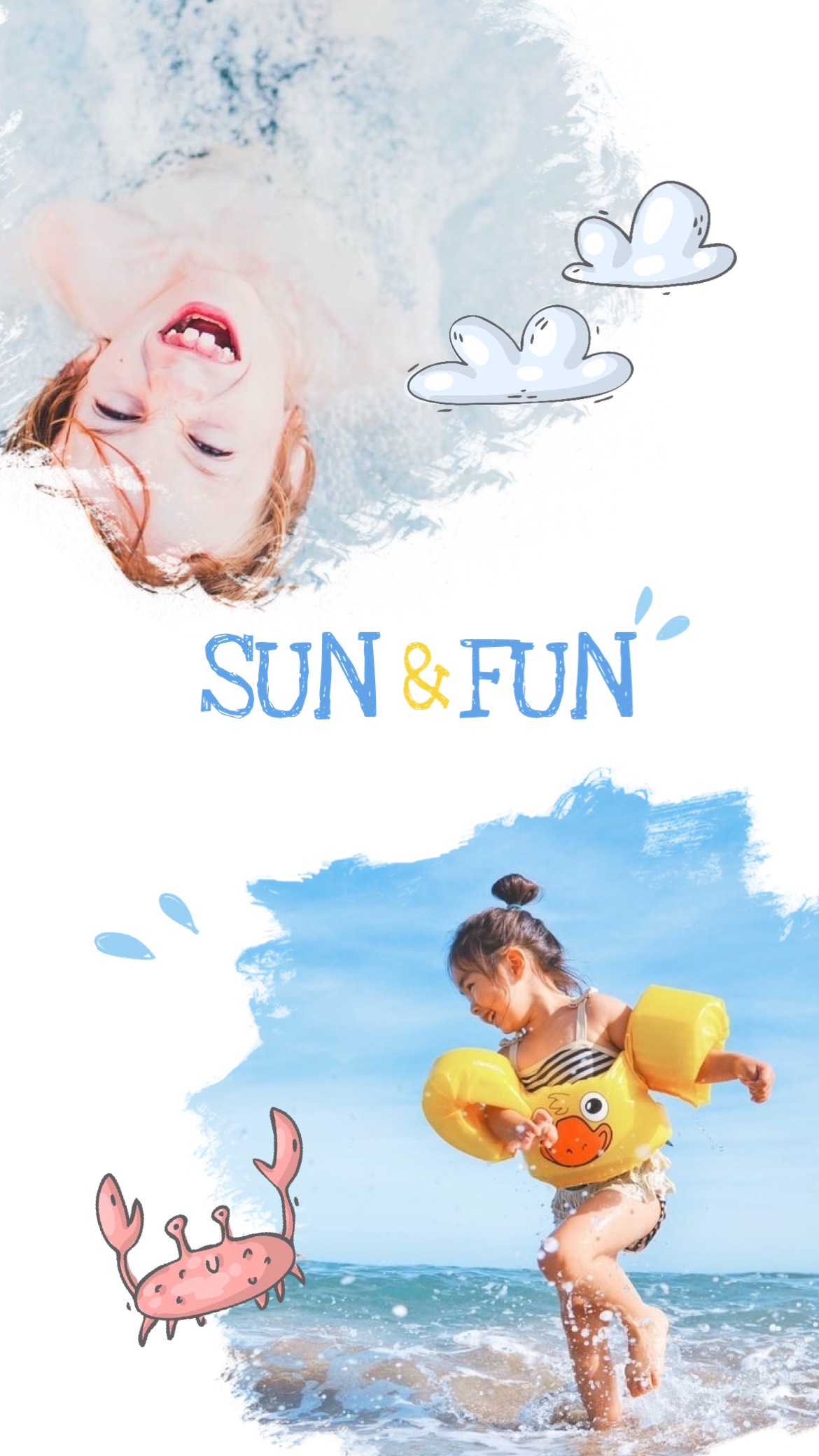 Kids at the beach fun in the sun summer story template