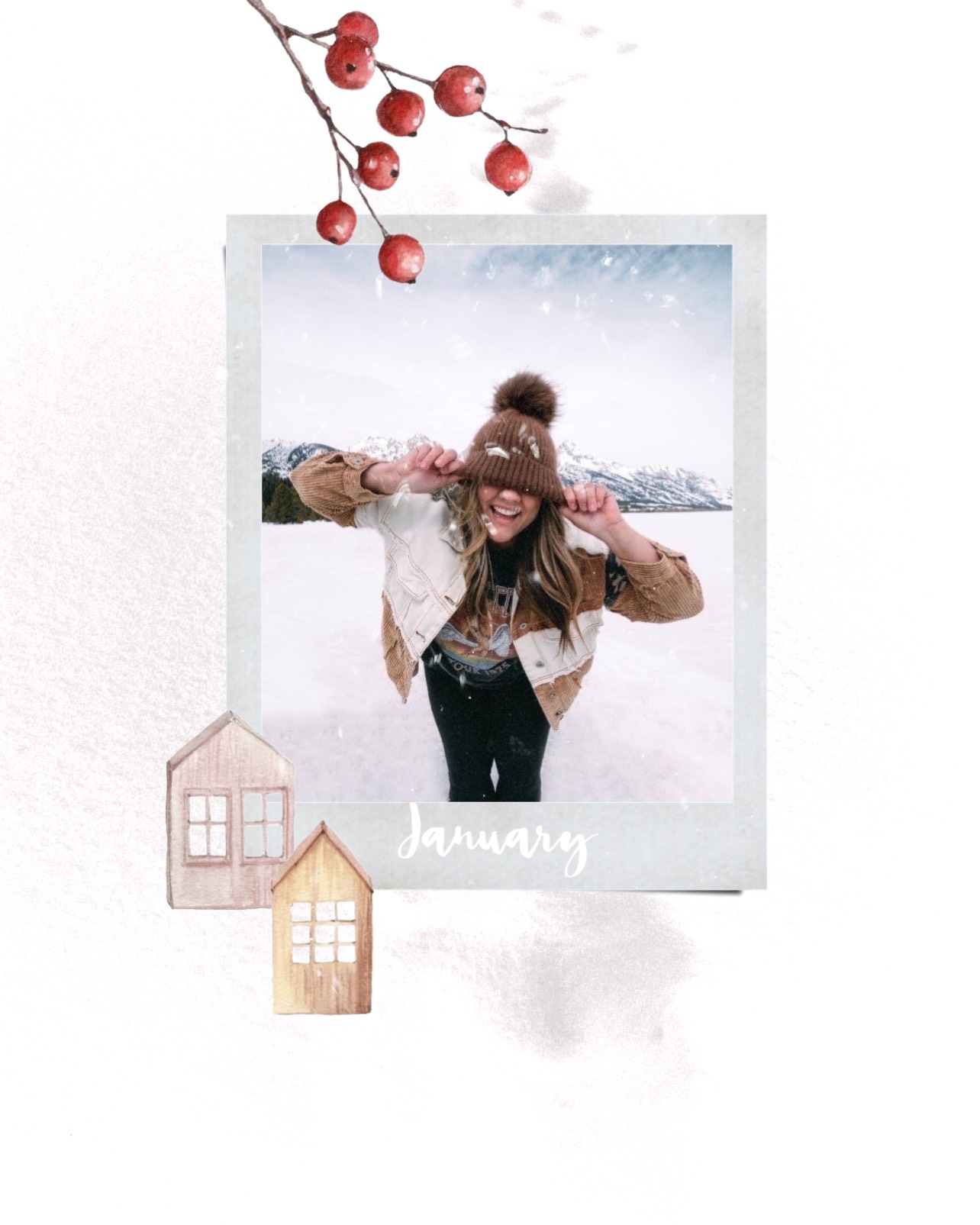 Woman in the snow during the month of january Winter Wonderland template